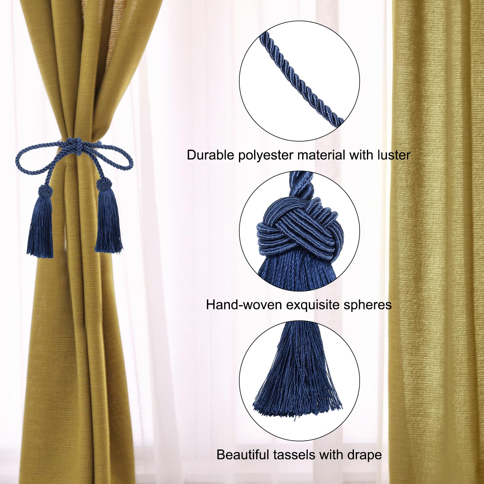 Vorhang-Raffhalter Mit Quaste – 2er Set In Marineblau, Handgeflochten Für Ein Gemütliches Zuhause