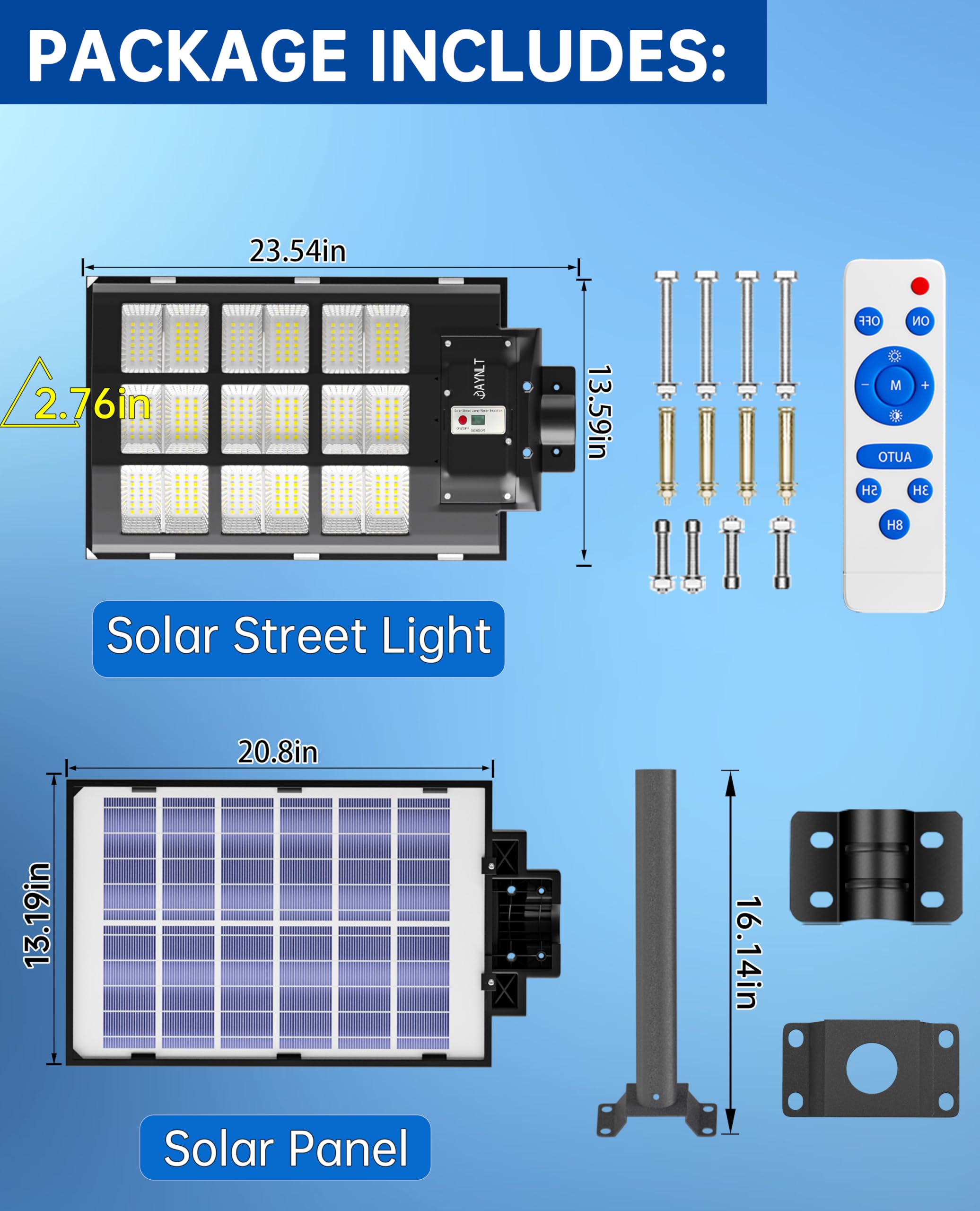JAYNLT Zewnętrzne solarne światła drogowe 30000 W, 30 0000 lm 6500 K solarne światła komercyjne, wodoodporna lampa solarna do świtu, czujnik ruchu do ścieżki, liść