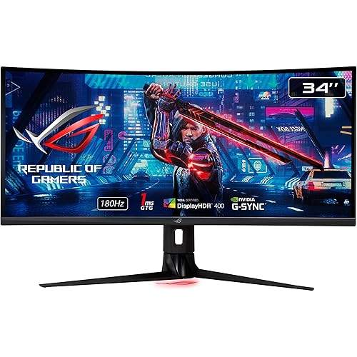 ASUS ROG Strix 34” Gaming Monitor (XG349C) - UWQHD (3440 x 1440), 180Hz, 1ms, Extreme Low Motion Blur Sync, 135% sRGB, G-Sync Compatible, DisplayHDR 400, Eye Care, USB-C, DisplayPort, HDMI, Black