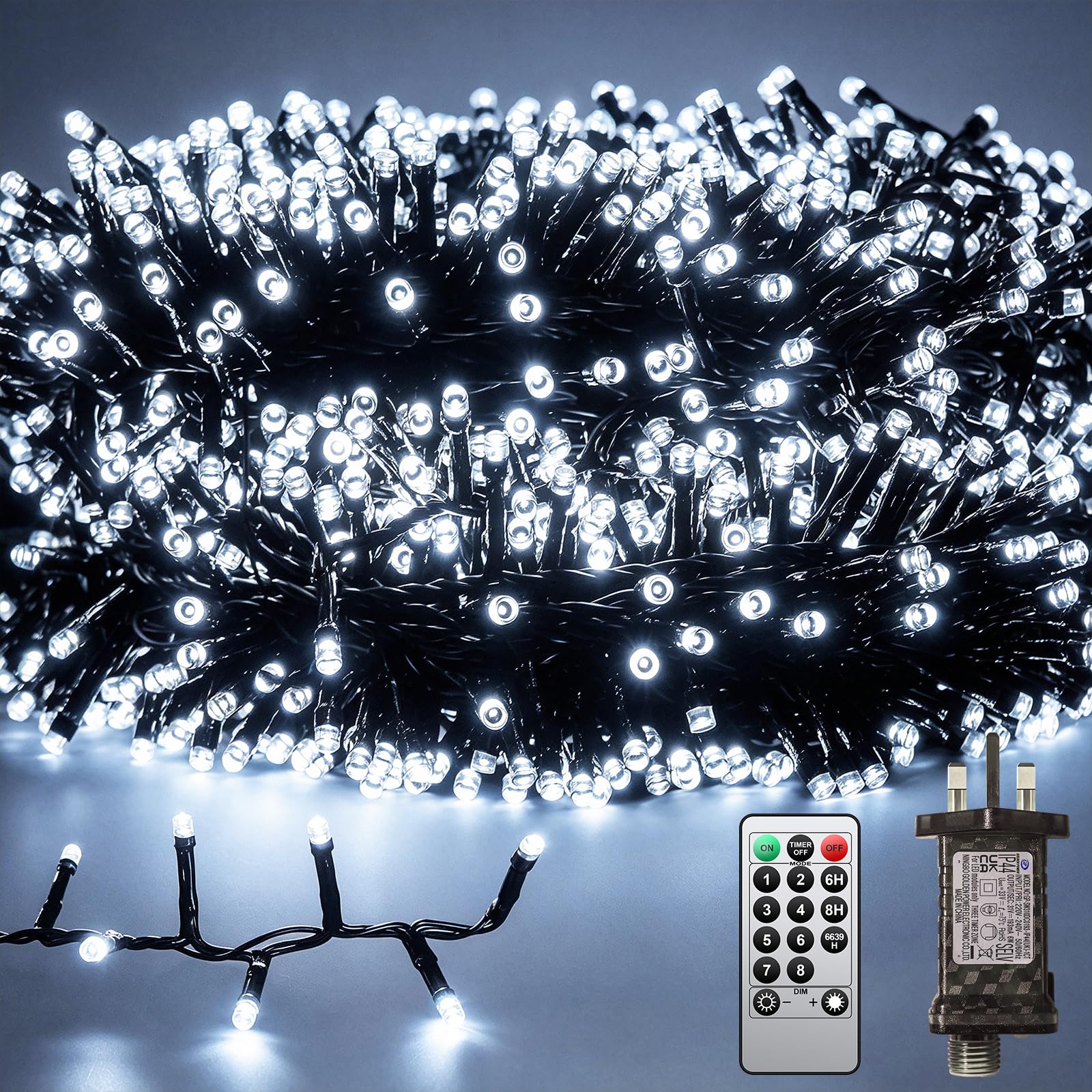 JIXXULVU String Lights, Compact Led Light String, Warm White Black Wire Waterproof Timed Light String (Cool White, 2000LED 60M)