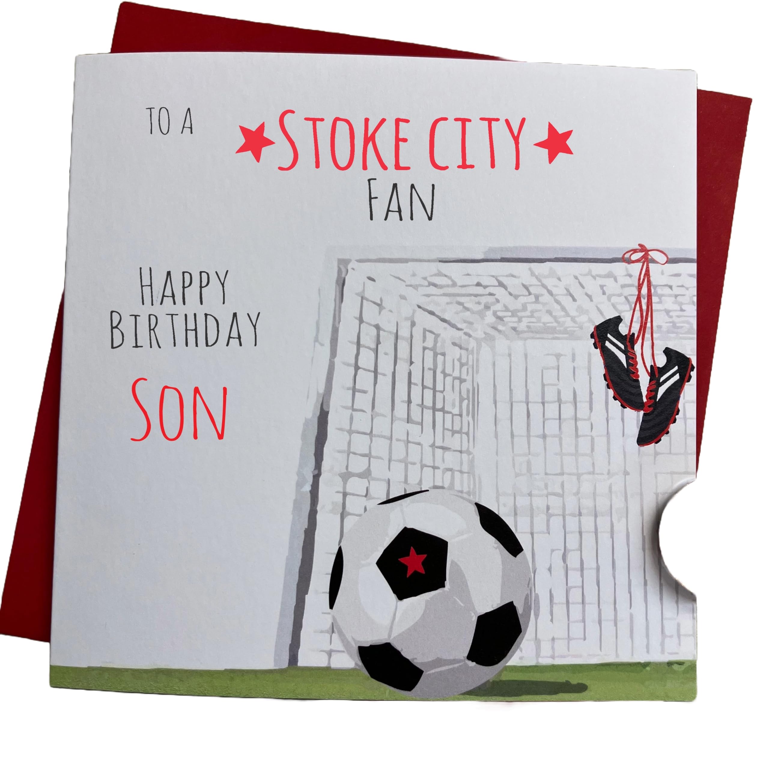 WHITE COTTON CARDS VARIOUS RELATIONS - Stoke City Potters FC Football Club Fan Birthday Card - BALL & NET DESIGN (FFN62-RE) — image 1
