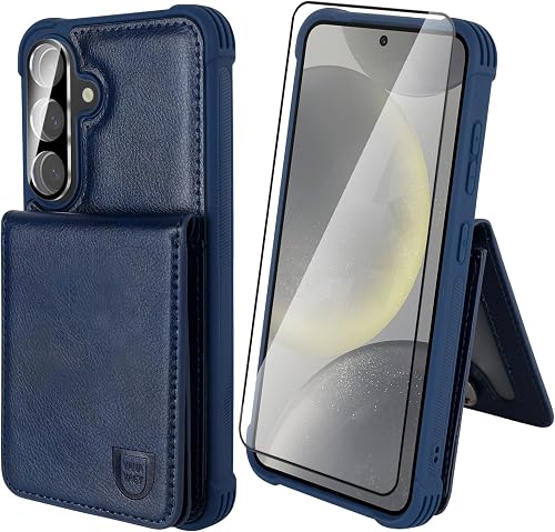 VANAVAGY Wallet Case for Galaxy S24 Plus 6.7 inch, Navy Blue