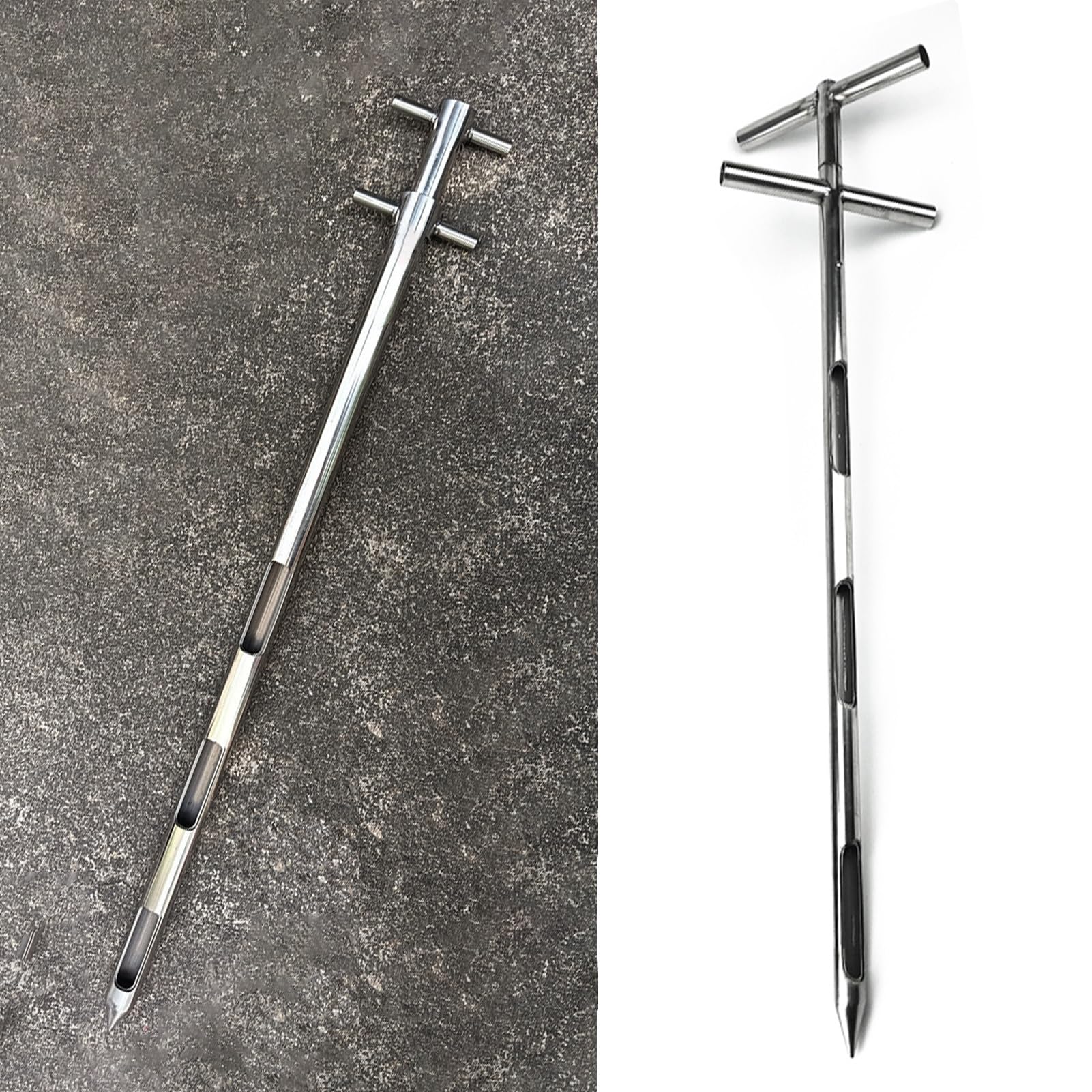 Campionatore di polveri in acciaio inox, 1,5 m, con 3 fessure, strumento rotante per campionamento del suolo, ideale per laboratorio agricolo e test alimentari, diametro 32 mm