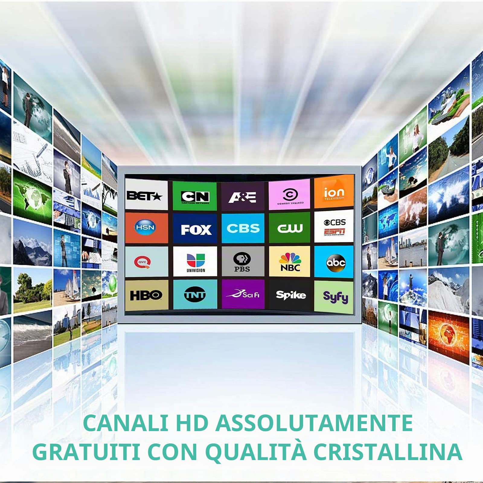 600+Km Antenna TV Interna Amplificata Potente 2026, Nuova Antenna TV Da Interno Con Amplificatore Di Segnale, Ricezione A 360° Canali HDTV 4K 8K1080p, Supporto DVB-T/DVB-T2 VHF UHF, Cavo Coassiale 10M