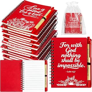 90 Pcs/30 Set Christian Gifts Bulk Prayer Journal Spiral Red Notebooks, Inspirational Notepad with Bible Verse Pen & Organza Bags, Perfect Religious Gifts for Men Women, Bible Study Groups, Church Members & Devotions