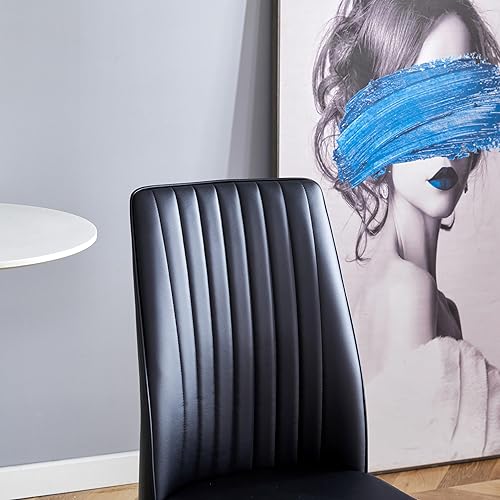 Miniatura 7 de Sillas de metal negro, juego de 4 sillas de comedor modernas con piel sintética y patas cromadas con respaldo alto para Comedor para comedor,