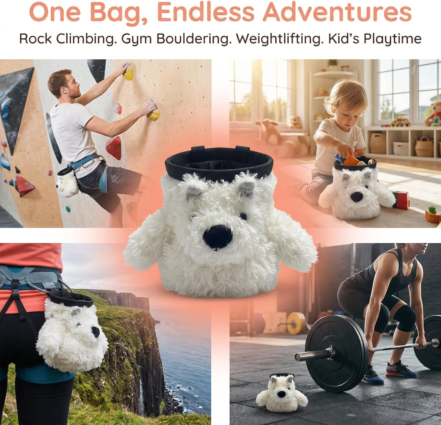 West Highlands Climbing Chalk Bag, Outdoor Rock Climbing Powder Bag with Adjustable Waist Belt, Drawstring Closure Bouldering Chalk Pouch for Climbers Weightlifting Gym Sports