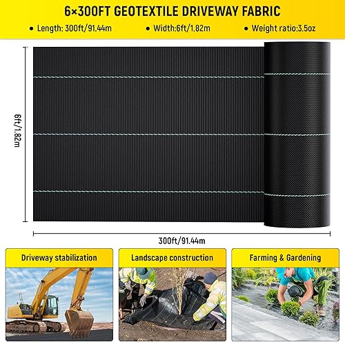Miniatura 2 de Doniks Tela de entrada de 6 x 300 pies, tela de barrera de malezas comercial resistente de 3.5 onzas, tela de paisaje de jardín, tela de drenaje