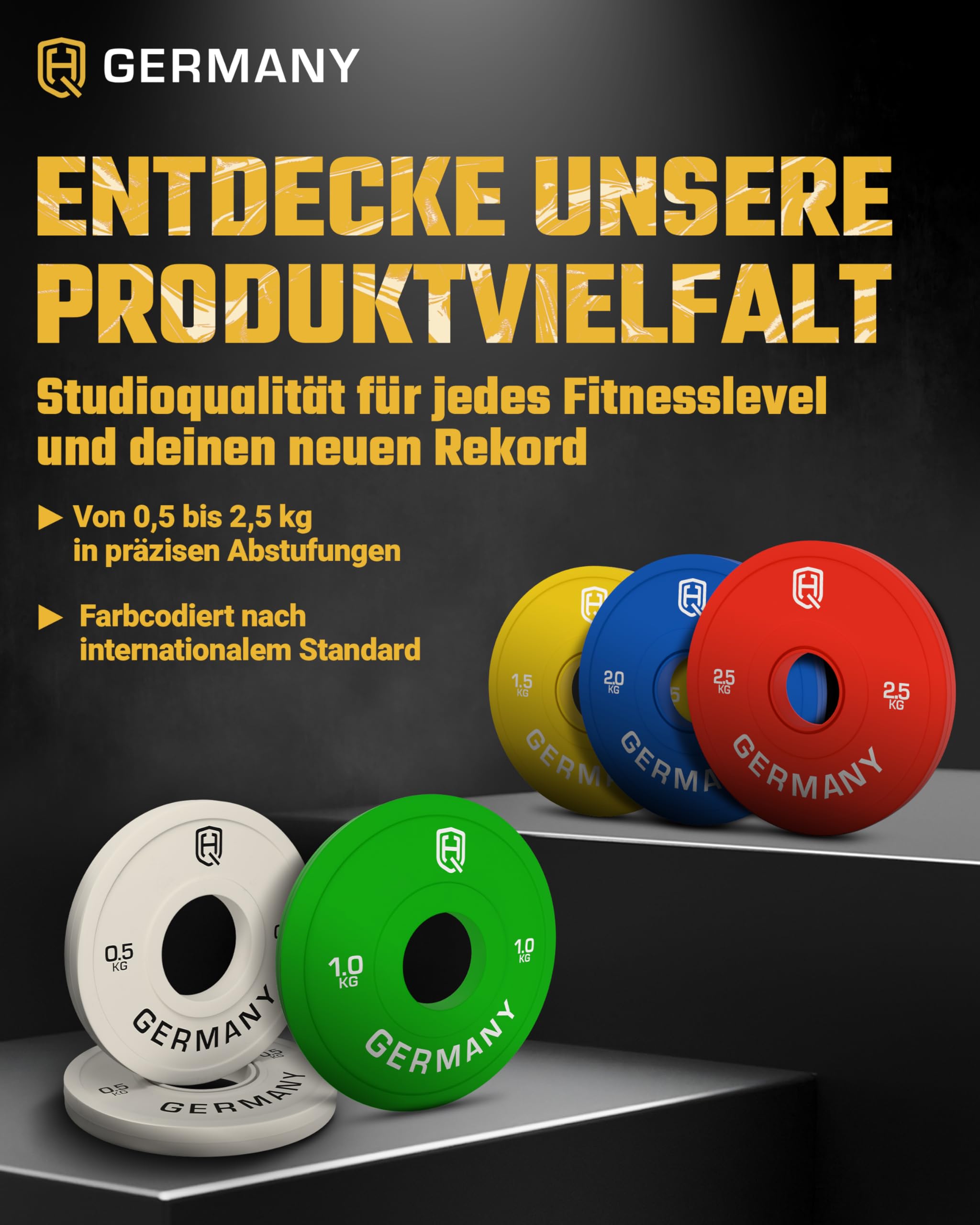HQ Germany® Fractional Plates 0,5-2,5kg [±10g Kalibriert] - Hantelscheiben 50mm