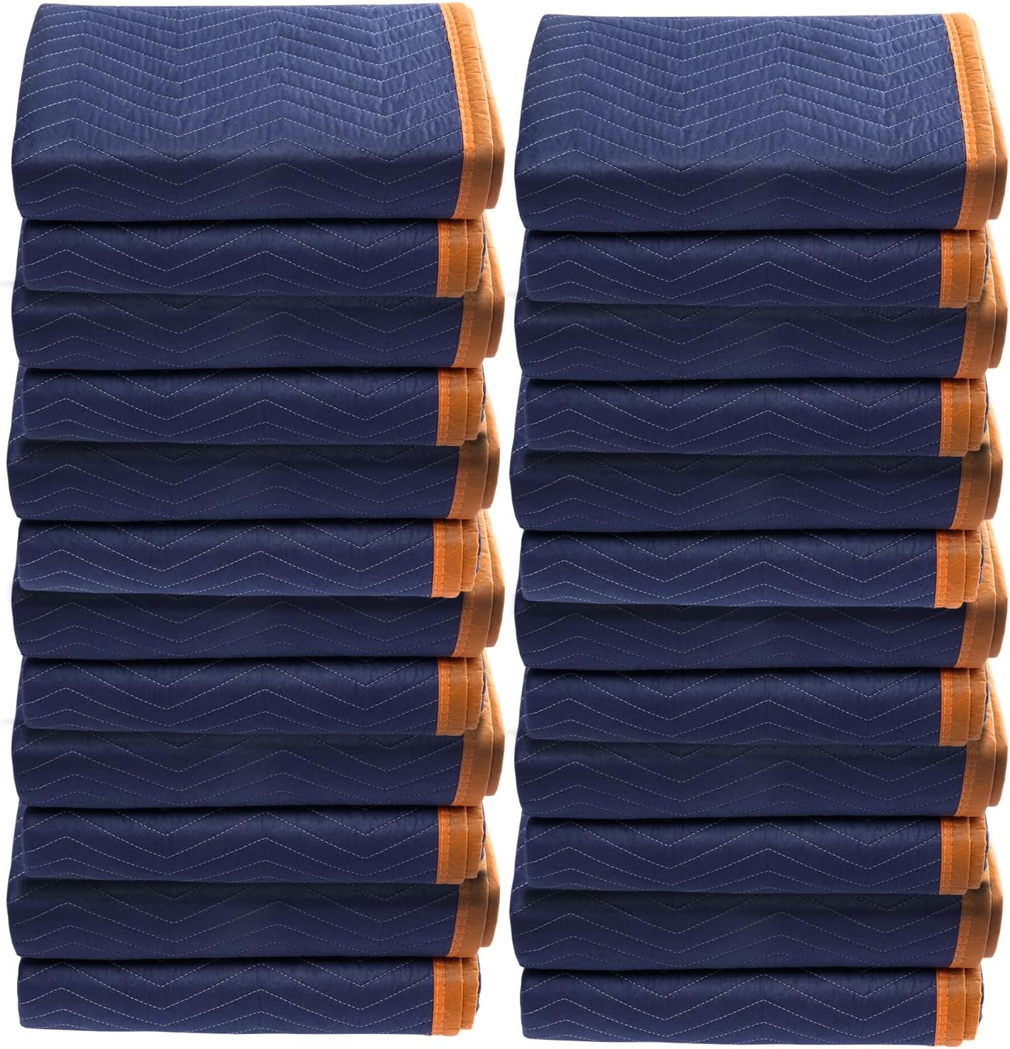 Professional Moving Blankets, 80" x 72", 65 lbs per Dozen, 12 Heavy-Duty Non-Woven & Cotton Pads for Furniture Protection, Blue/Orange