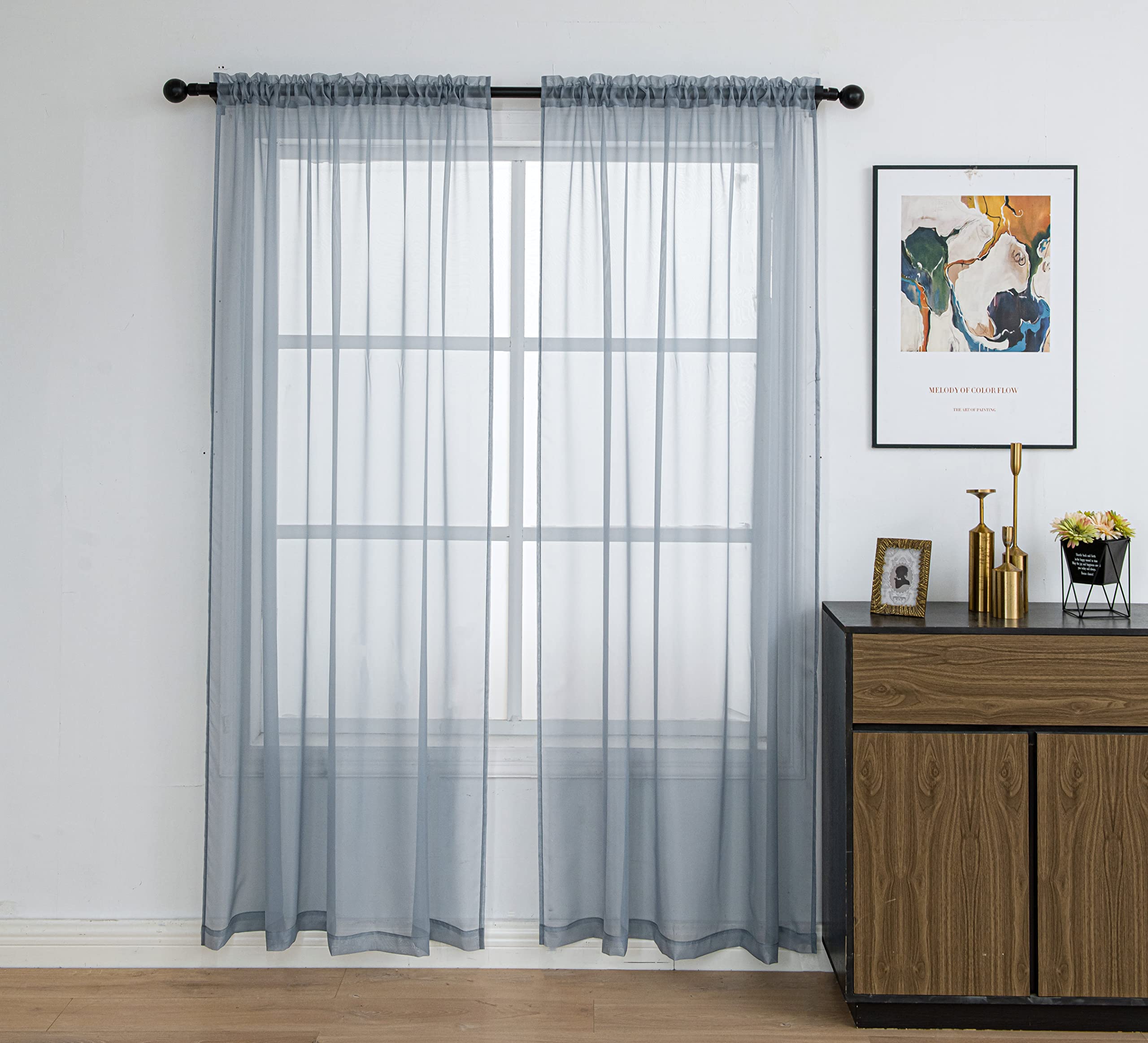 PI Sheer Curtains 84 inch Length,Airy Voile Window Draperies for Living Room/Bedroom Rod Pocket 2 Panels (Blue Haze,W52XL84)
