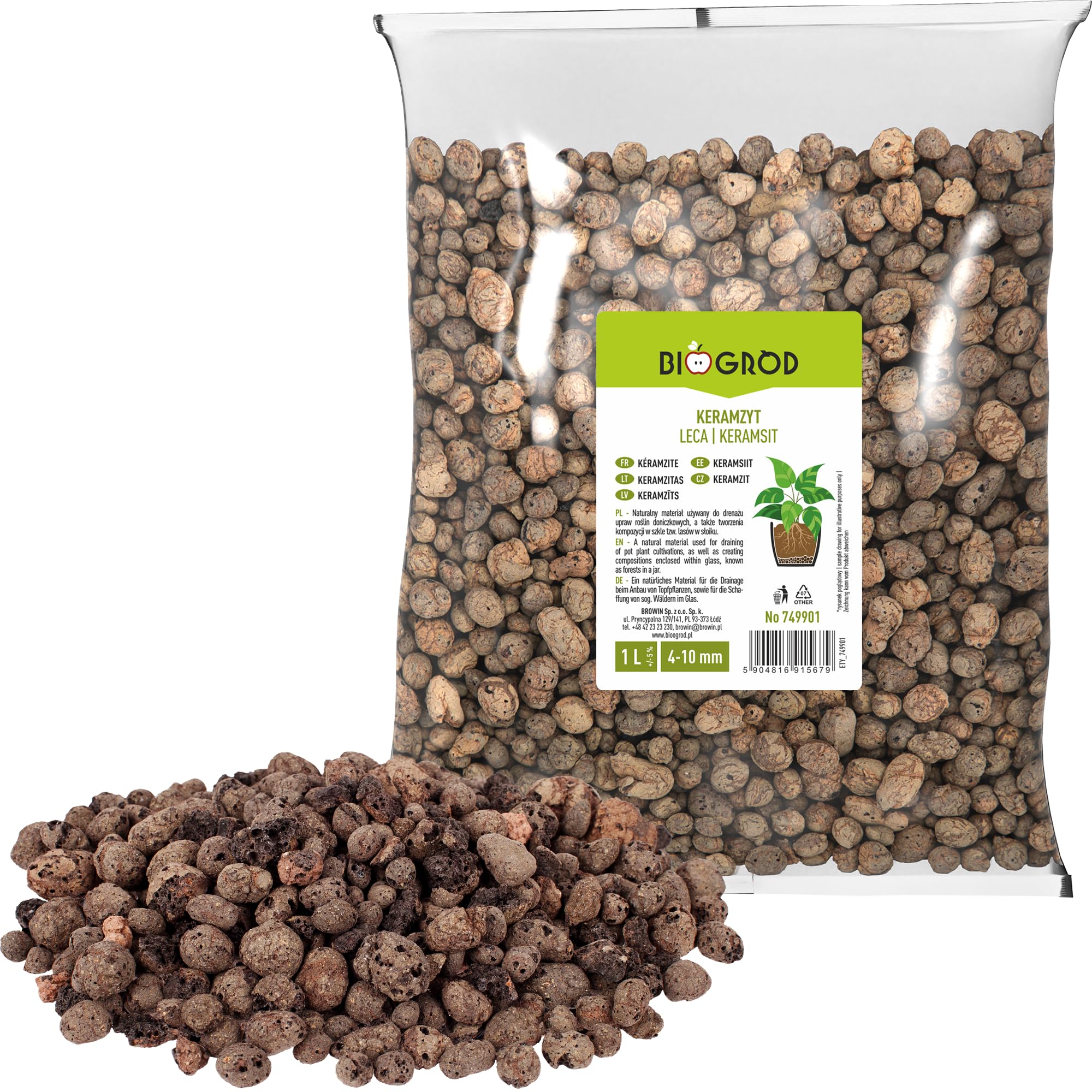 Browin 749901 Leca, Clay Pebbles 4-10 mm, 1l