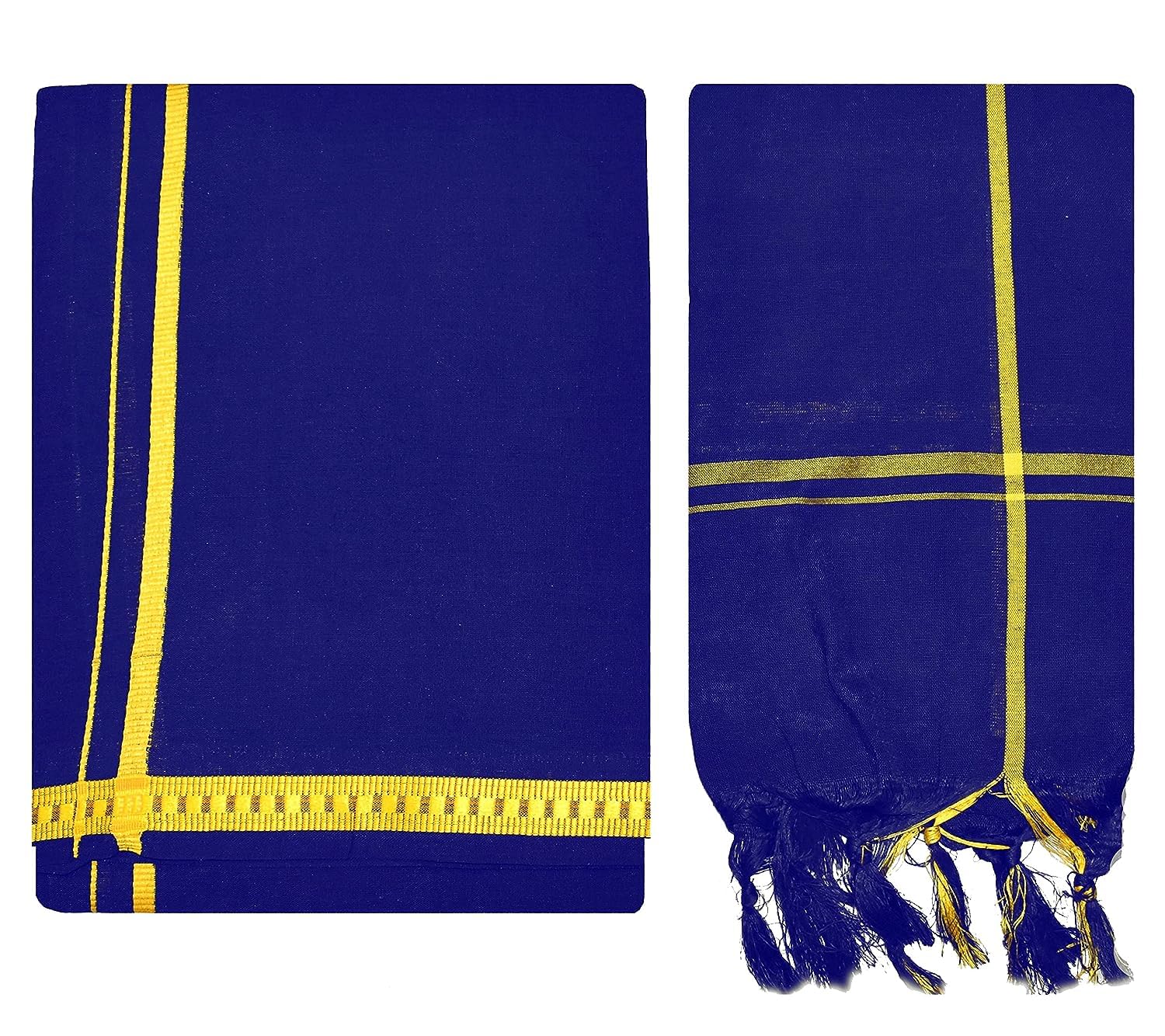 kolakeer ™ Men's Cotton Color Dhoti Set - 1.9 Mtrs Dhoti with 1.2 Mtrs Angavastram - Pentex Mundu Angavastram Set-picture-18