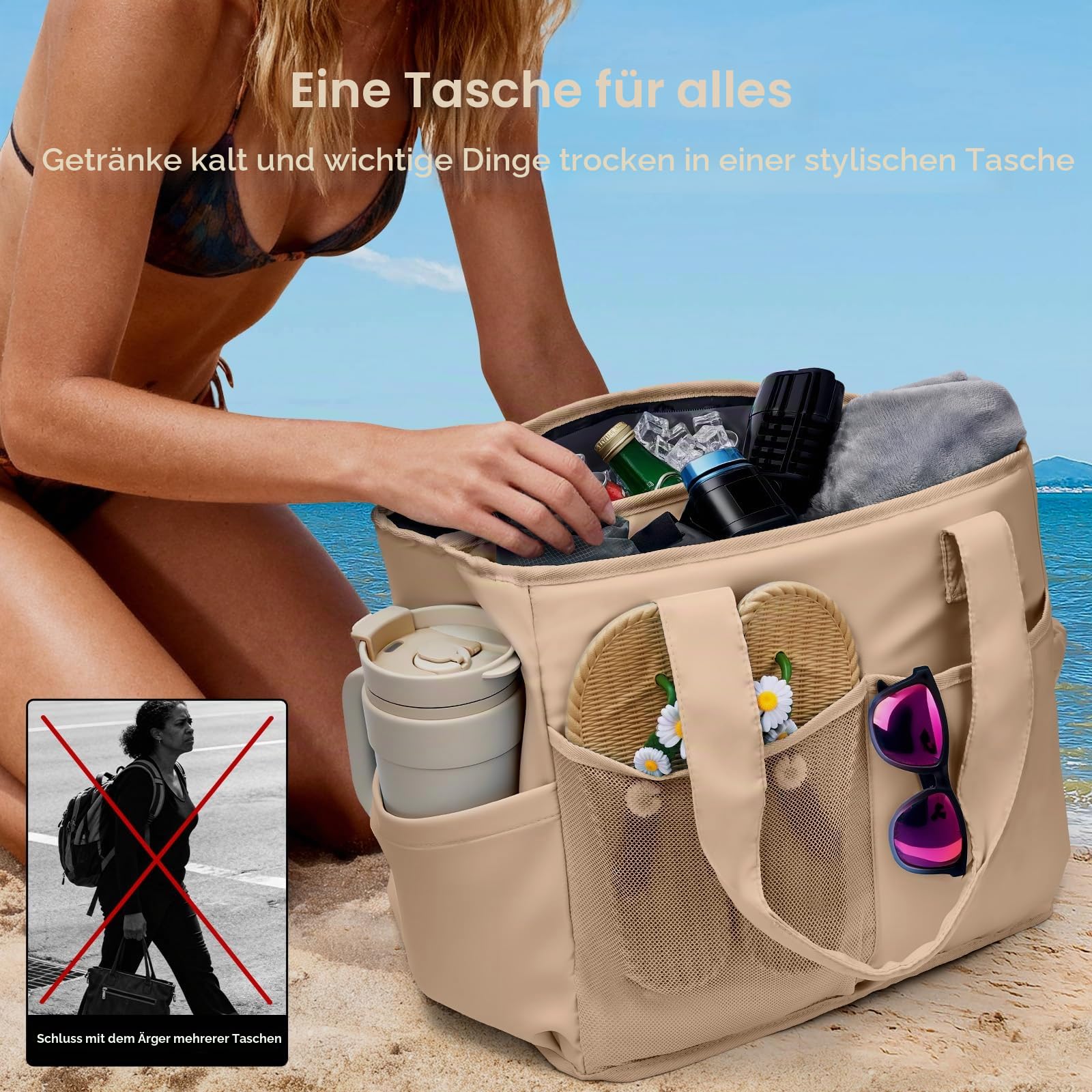 Odoland Kühltasche 26L Faltbar, Auslaufsicher Isoliertasche mit Kühlfach & Staufach, 2 in 1 Wasserdicht Picknicktasche mit Mehreren Taschen für Einkauf, Picknick, Arbeit, Strand
