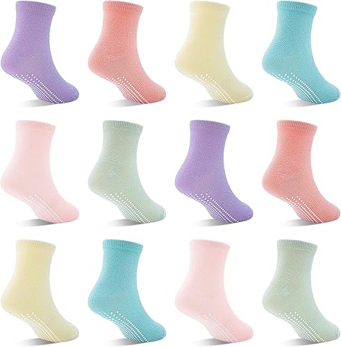 SkiBeaut Calcetines para niños pequeños, 12 pares de puños antideslizantes para niños y niñas con pinzas para 1-7 años