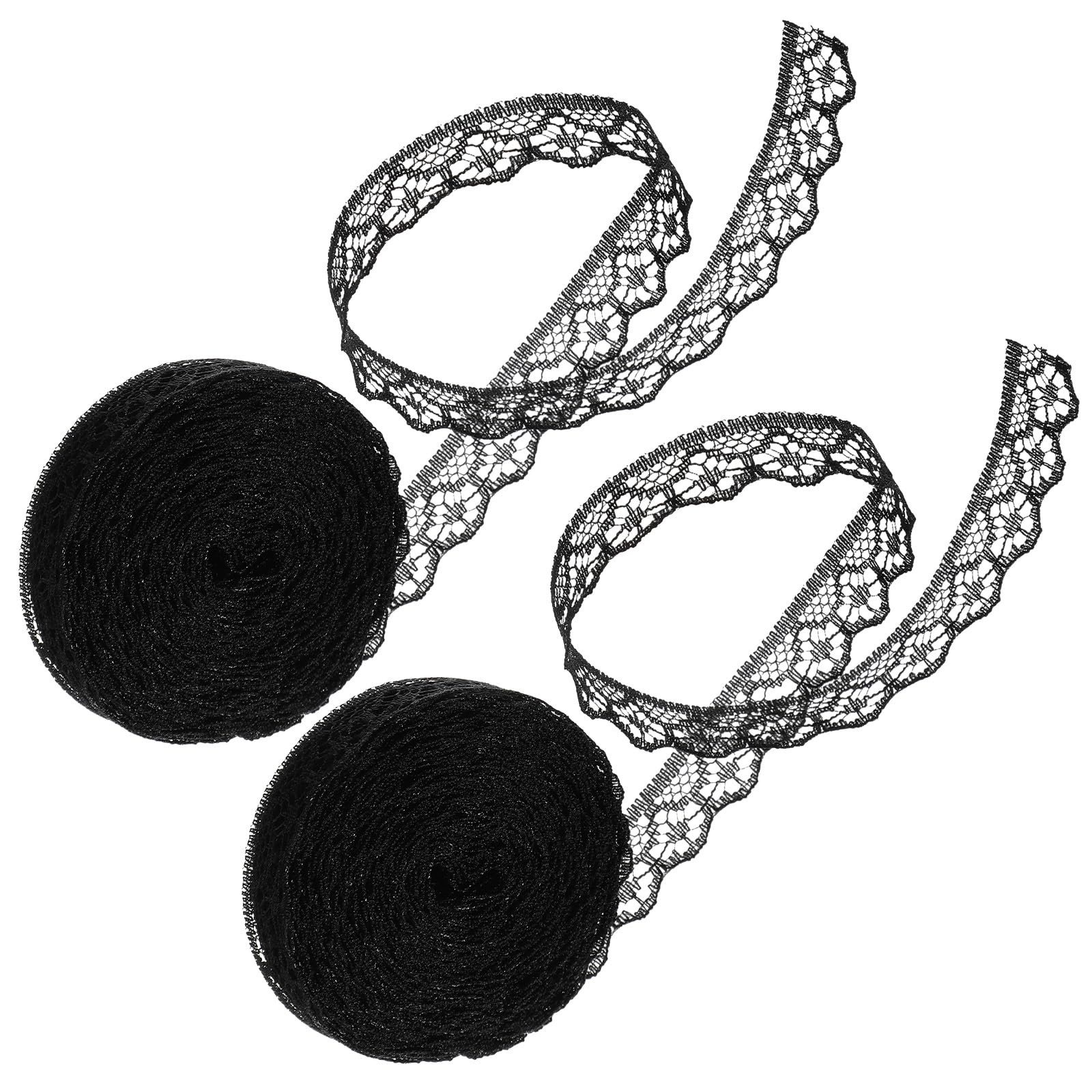 WJIAAA 4x10 Yards White Lace Ribbon, 4 Rolls 0.55 Inch Wide Lace Trim Ribbon, Sewing Flower Fabric Roll Trim Sewing Crafts for Wedding Decoration, Bouquet, Gift Packaging Wrapping(Black)