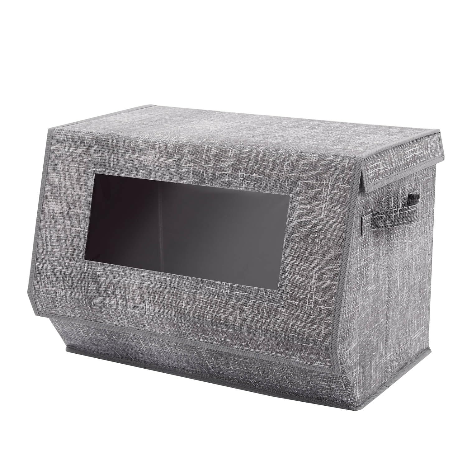 Coopers of Stortford - Pack of 3 Stackable Storage Boxes with Magnetic Lid and Clear Front Panels - Foldable Fabric Storage Organisers