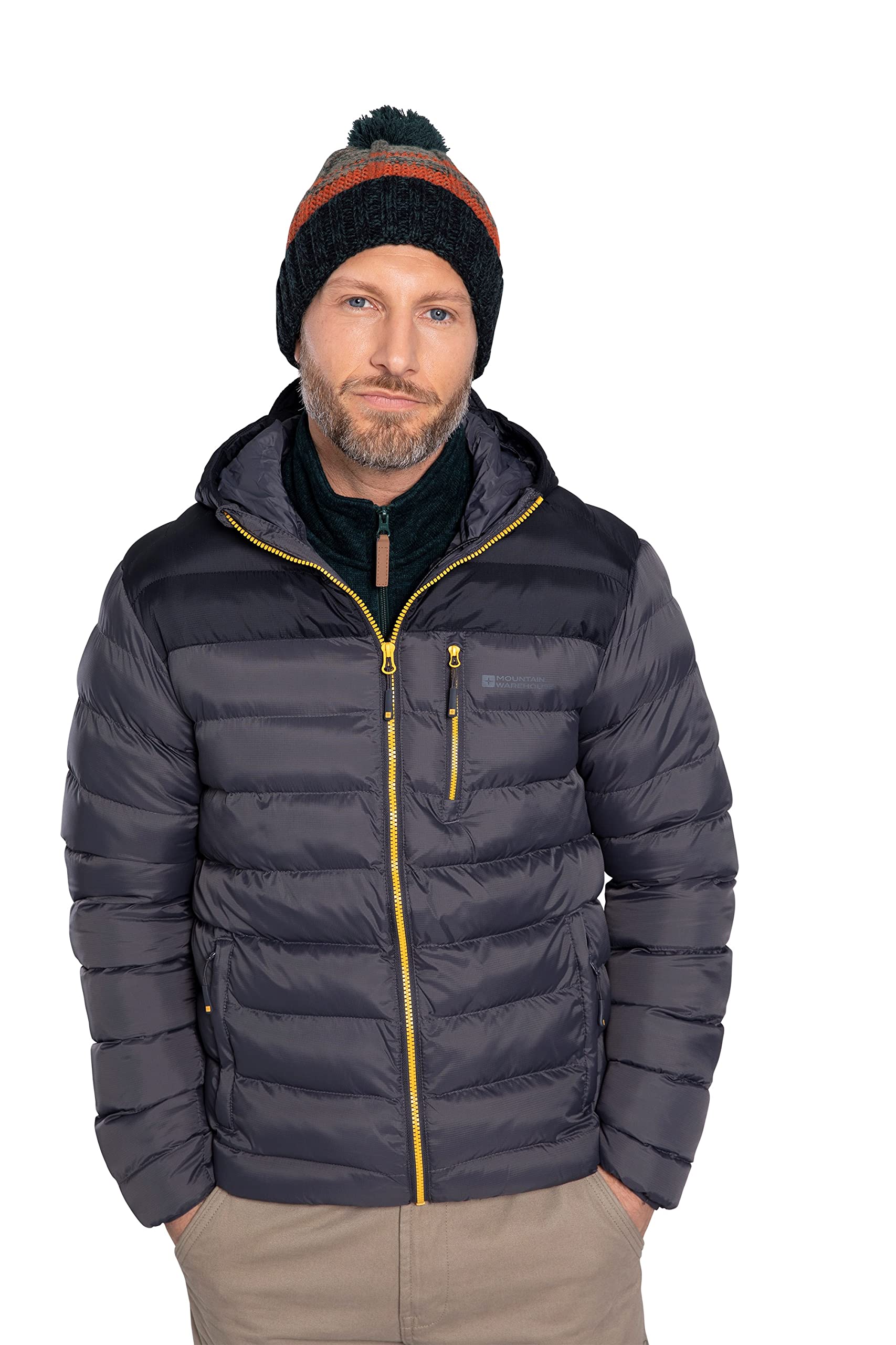 Mountain Warehouse Link Mens Padded Jacket - Showerproof, Lightweight & Warm Puffer Coat with Lots Of Pocket - Ideal For Cold & Wet Weather Grey 3XL