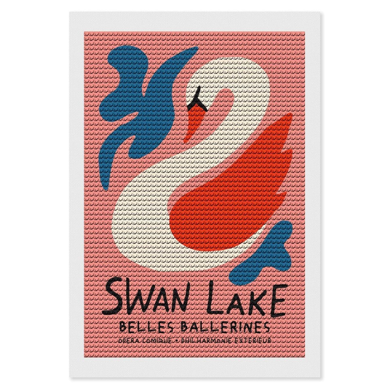 Junmoney Swan Lake Ballet 5D Diamond Painting Kit 8"x12", Relaxing DIY, Mindful Craft Project, Full Kit Included, Thoughtful Present