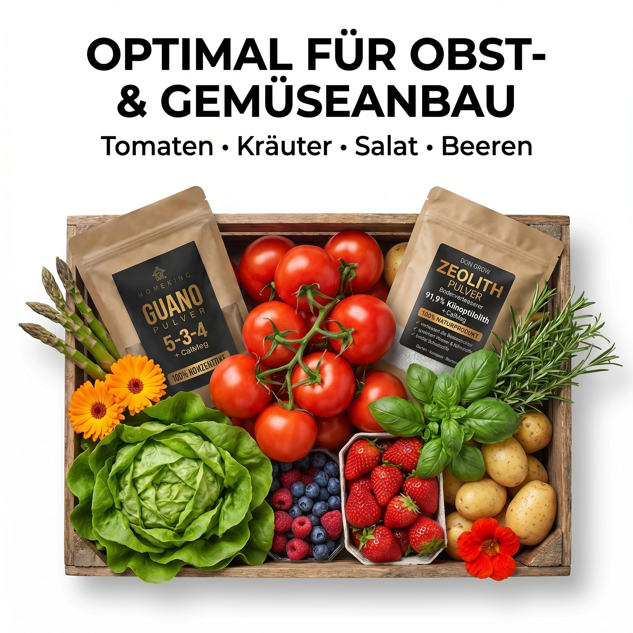 Bodenaktivator für Tomaten & Gemüse – Guano Pulver + Zeolith Pulver als Bodenverbesserer und Nährstoffspeicher für Garten & Hochbeet – 4,5 Kg – HOMEKING