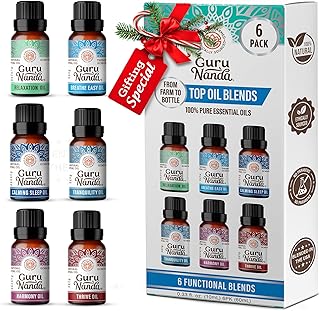 GuruNanda Essential Oil Blends (Set of 6) - Natural Essential Oil Set, Aromatherapy Oil Blends for Diffusers - Breathe Easy, Tranquility, Harmony, Calming Sleep, Relaxation & Thrive