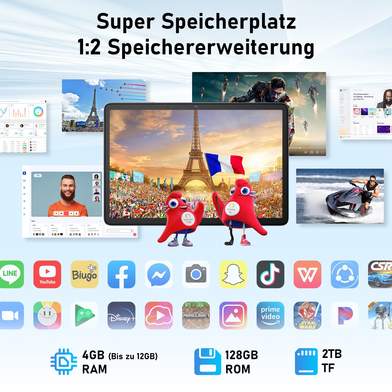 Blackview Tab60 WiFi Tablet 10 Zoll, PC Tablet Android 15, 12GB(4+8Erweiterung) RAM+128GB ROM(2TB TF), Octa Core WiFi 6, 1280 * 800 HD, Widevine L1, 5100mAh, Dual Kamera 5MP+8MP, BT 5.2