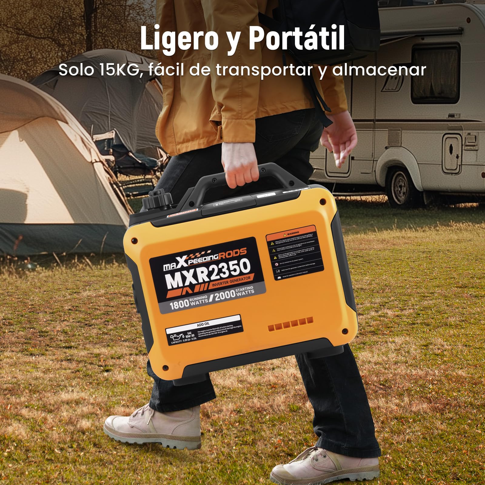 maXpeedingrods Generador Electrico Gasolina 2000W Generador Inverter Portátil con USB y Tomas de 230V, Pantalla Digital, Compacta y Ligera, para Camping Autocaravan
