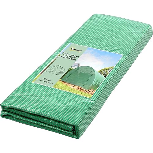Outsunny 19.7' x 9.8' x 6.6' Plastic Greenhouse Cover Replacement, Heavy Duty Waterproof Tarp for Hoop House, Sheeting with 12 Windows, Door & Reinforcement Grid, Green
