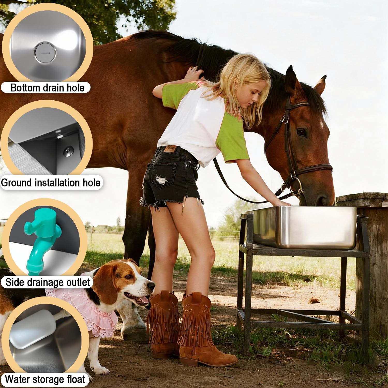 Abbeveratoio automatico per animali in acciaio inox, con valvola galleggiante, per capra, bovini, cavalli, maiali, cani, 56 x 21 x 13 cm (lunghezza x larghezza x altezza), 3 galloni