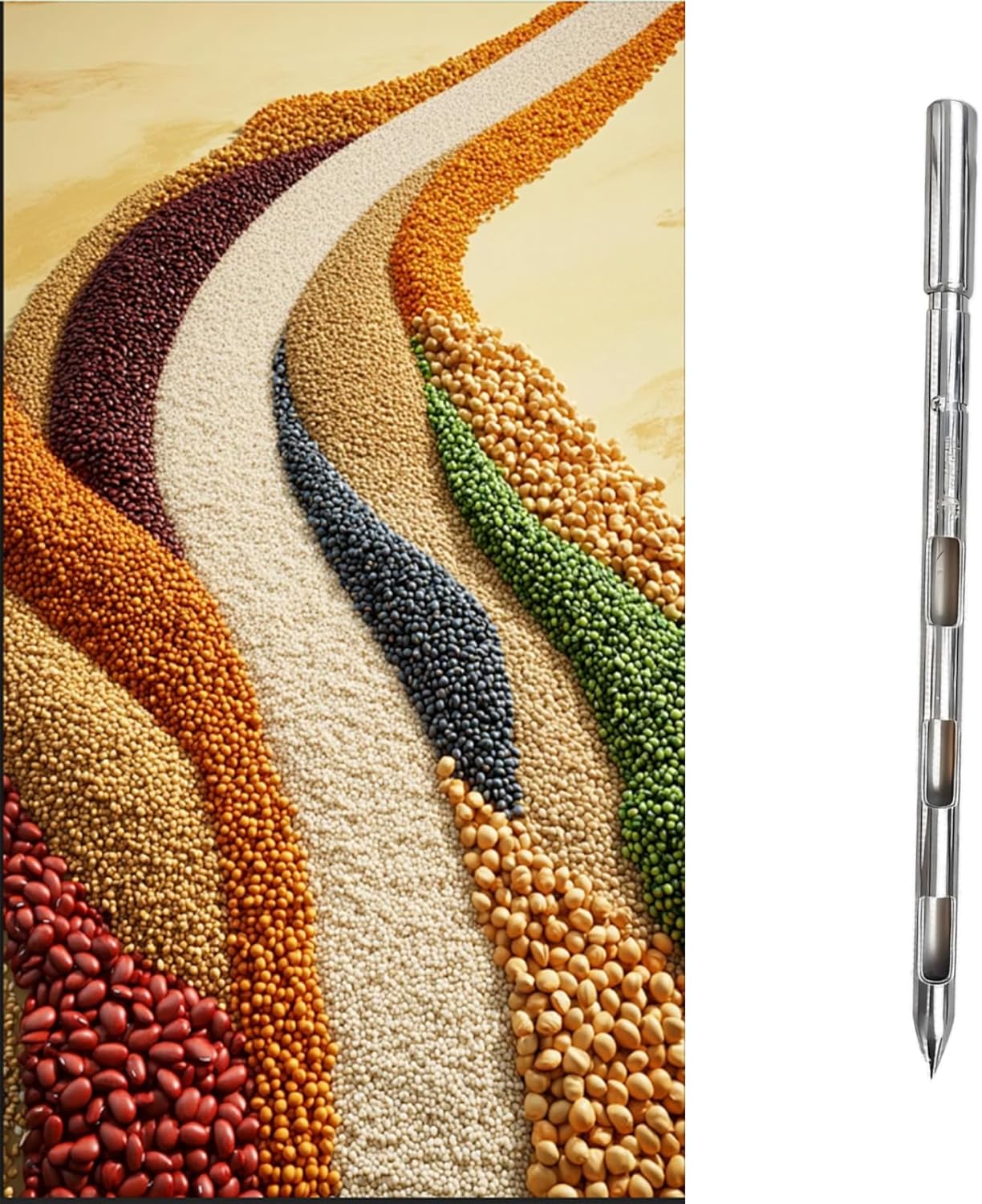 304 Stainless Steel Powder Sampler, 3-Slot Grain Probe, Rotary Soil Sampling Tool, 25mm Diameter, Durable Solid Sampling Probe for Soil & Grain Particles