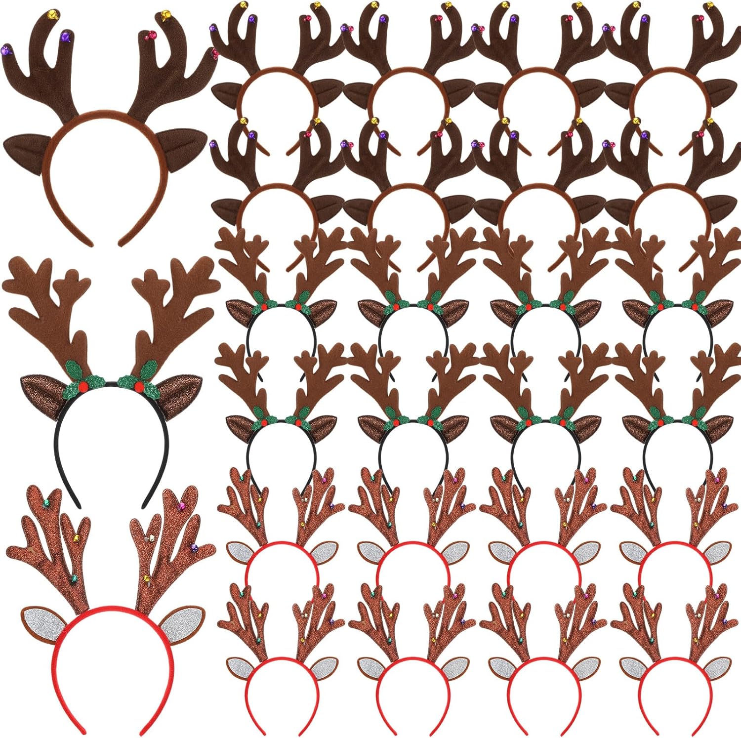 Riceshoot 24 Pcs Christmas Antler Headband Reindeer Headband Deer Plush Ear Antler Hair Hoop Beauty Accessory for Xmas Party