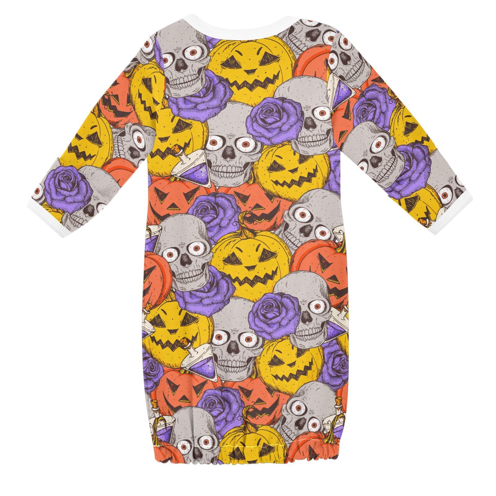 WIFIU Halloween Theme Baby Girls Boys Sleeper Gown Cotton Nightgown Long Sleeve, Pumpkin Sugar Skull Baby Nightdress Sleeping Clothes for Newborn 0-3 Months Multicolor