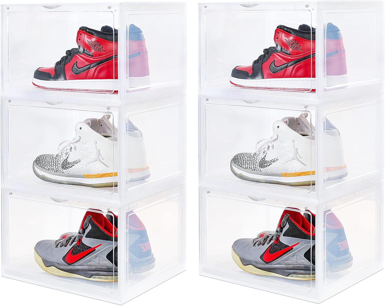 Amazon Co Jp スニーカーボックス シューズボックス スニーカーケース クリアシューズケース 横型 透明 組立式 シューズディスプレー 靴箱 積み重ね 防塵防水 小物 文房具 化粧品 クロゼット 玄関 6個 ホーム キッチン