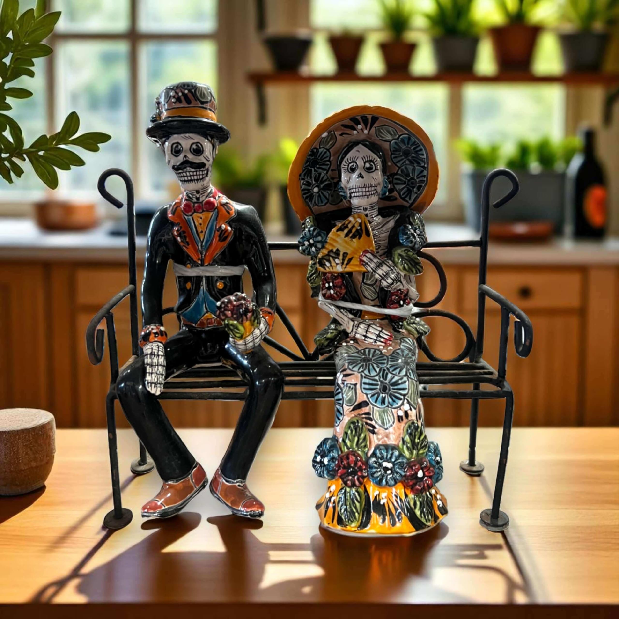 Amazon.com: Talavera Skeleton Couple on Bench | Day of the Dead