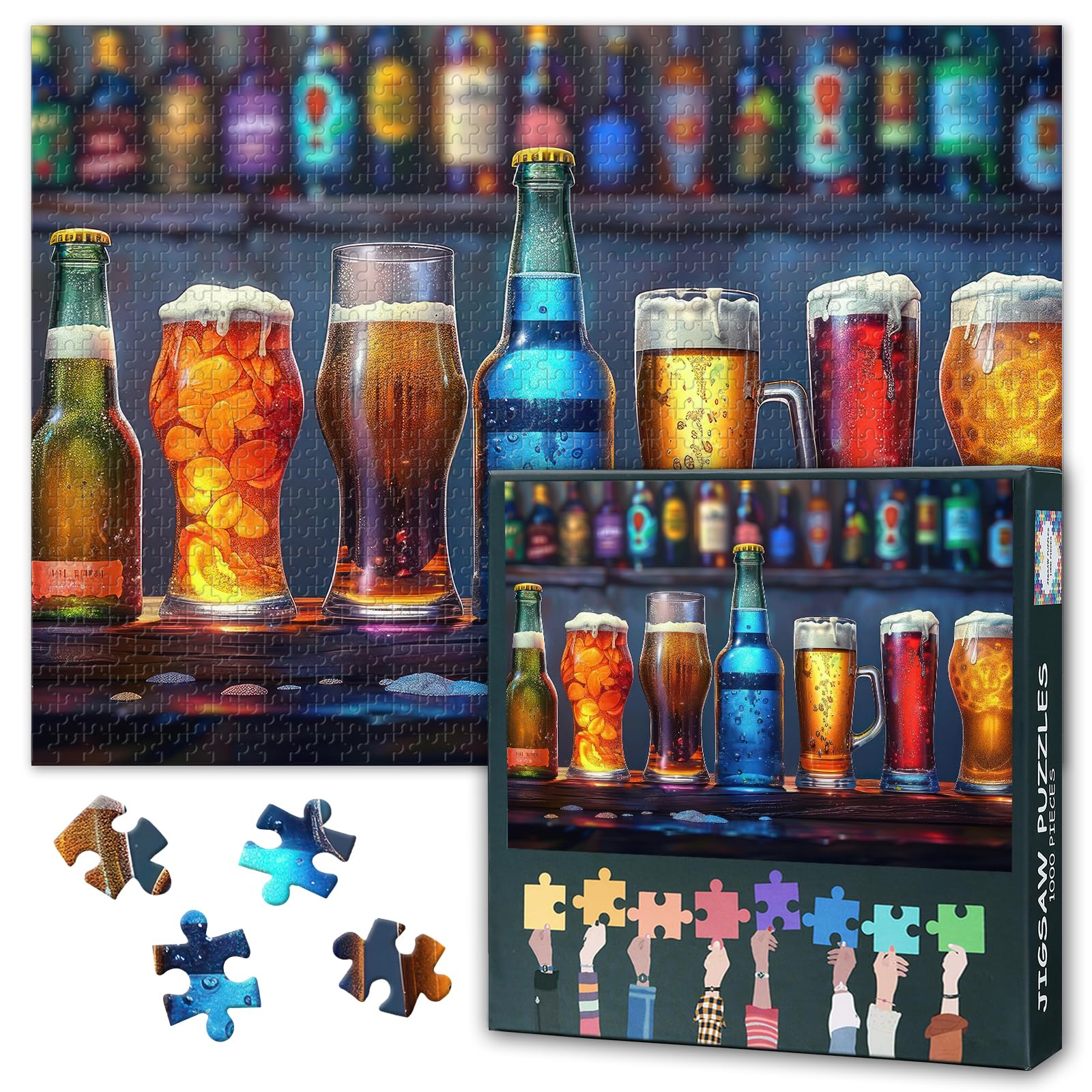 Drinks Jigsaw Puzzles for Adults 1000, Difficult Family Puzzle Educational Games Home Decoration Beer Bottles Theme, Challenging Puzzles for Adults Men & Women Gift (27.5"x19.7")