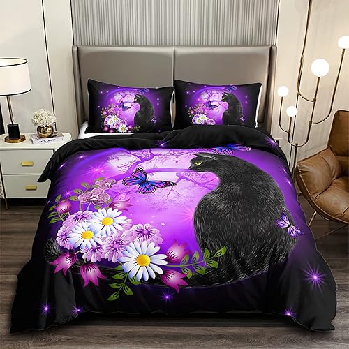Miniatura 28 de Cartoon Cat Comforter Cover Set - Queen Size, Gradient Line Cat Bedding Set with Zipper for Kids Teens Boys Girls Adult Room Decor - 1 Quilt Cover 2