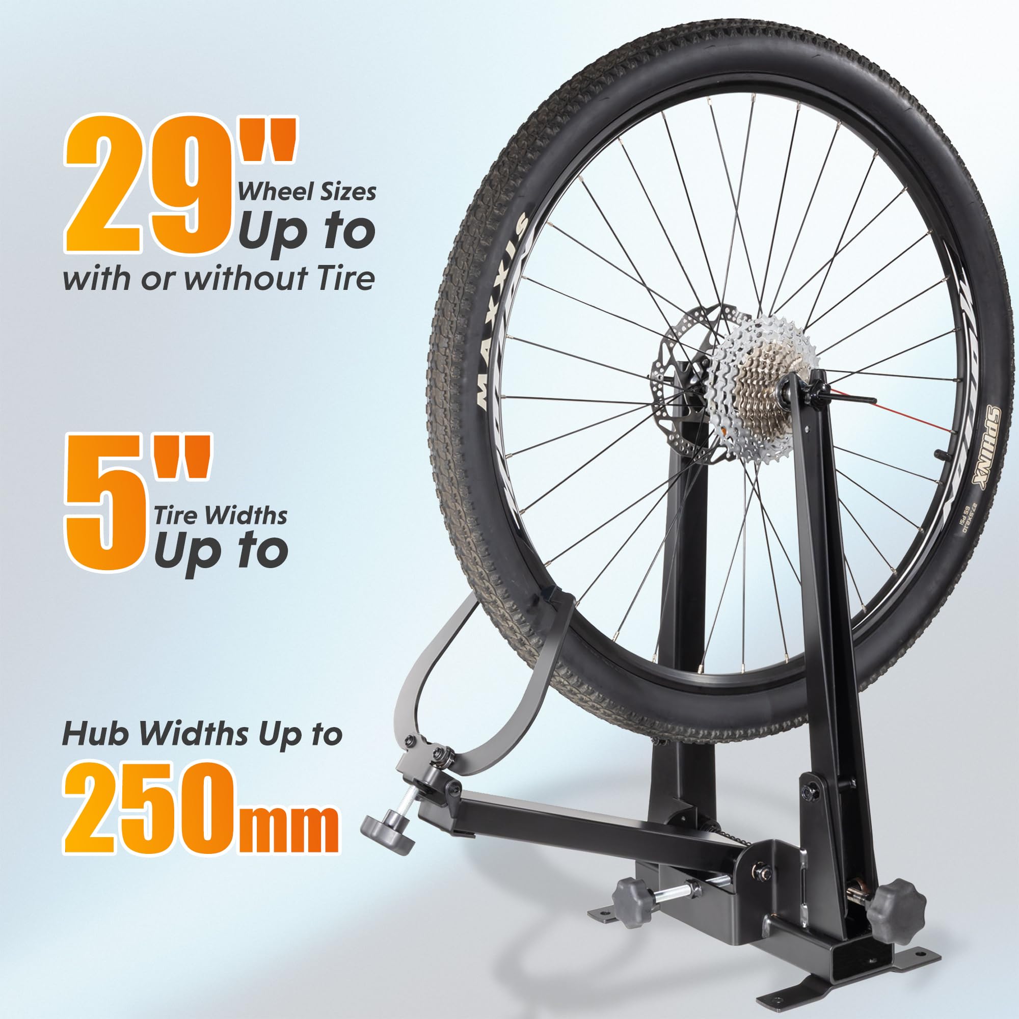 CyclingDeal Soporte de reparación de ruedas de bicicleta | Ancho de neumático de hasta 5 pulgadas | Soporte de reparación de ruedas de bicicleta resistente y herramienta de mantenimiento para el
