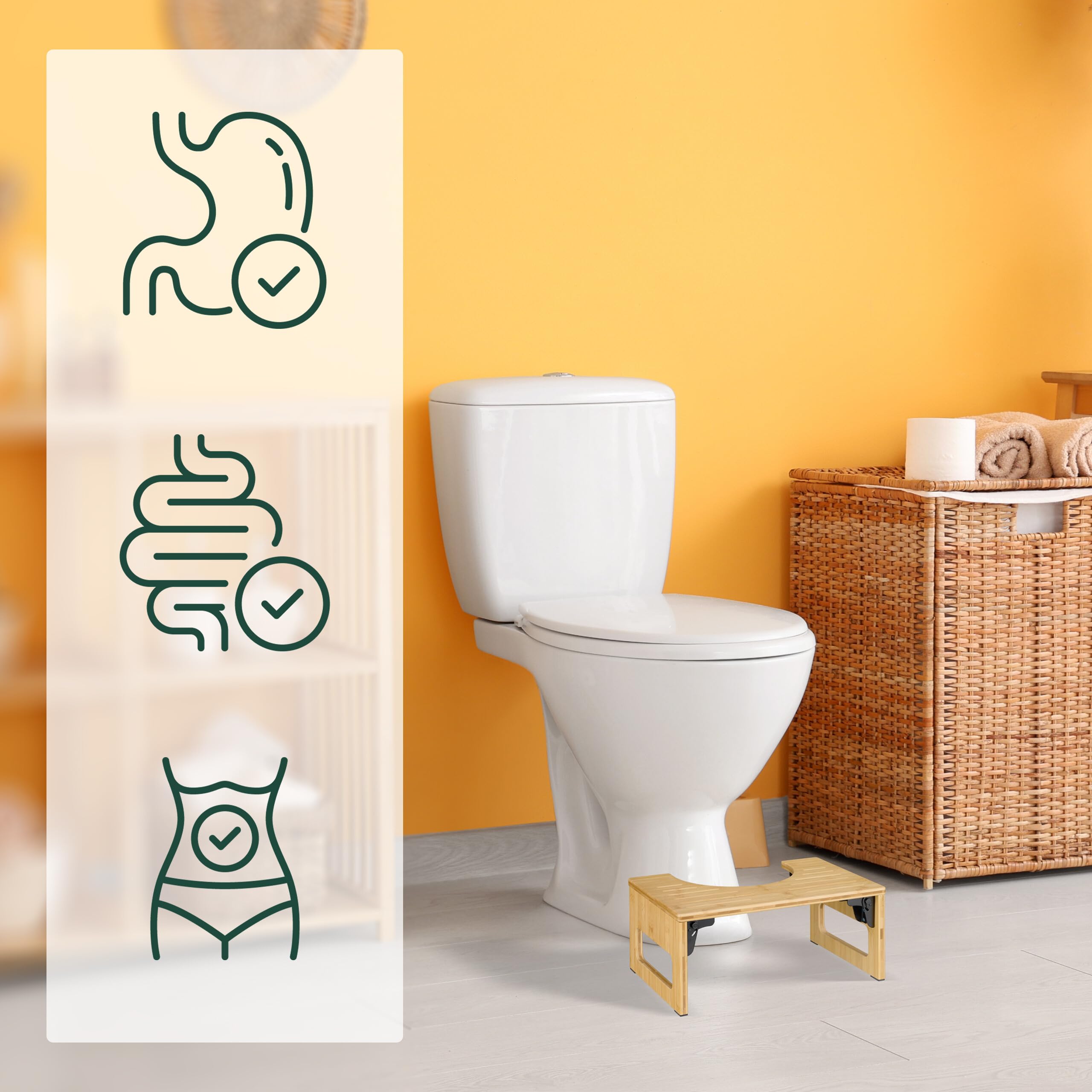 Relaxdays Sgabello per WC Bagno, Sgabellino Pieghevole da Toilette per Adulti, HxLxP: 18,5x43x27,5 cm, bambù, Naturale