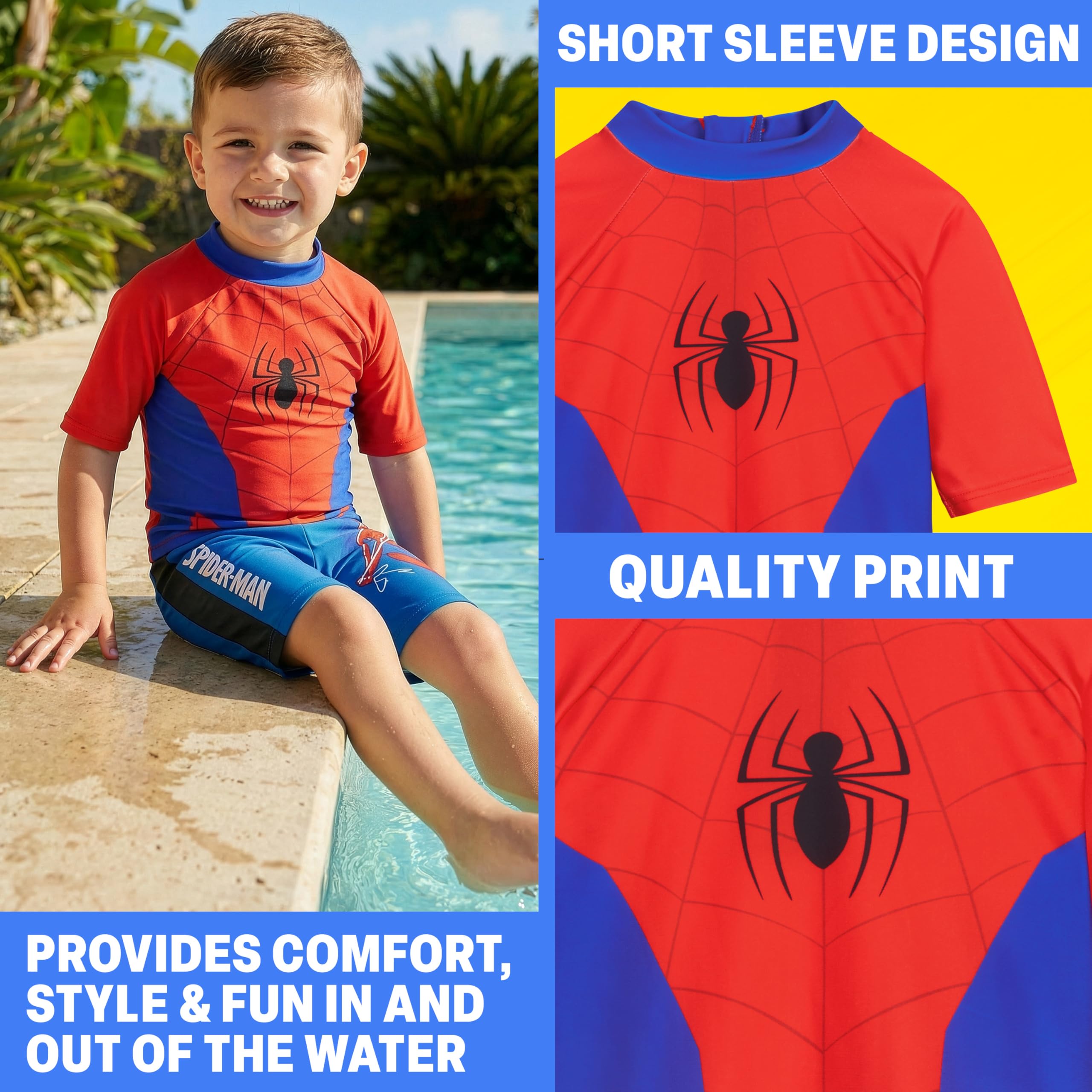Minions | Spiderman | Hot Wheels Schwimmanzug Kinder Jungen Badeanzug Set Zweiteilig, Schwimmshirt & Badehose, Urlaub Zubehör, Geschenke für Jungs