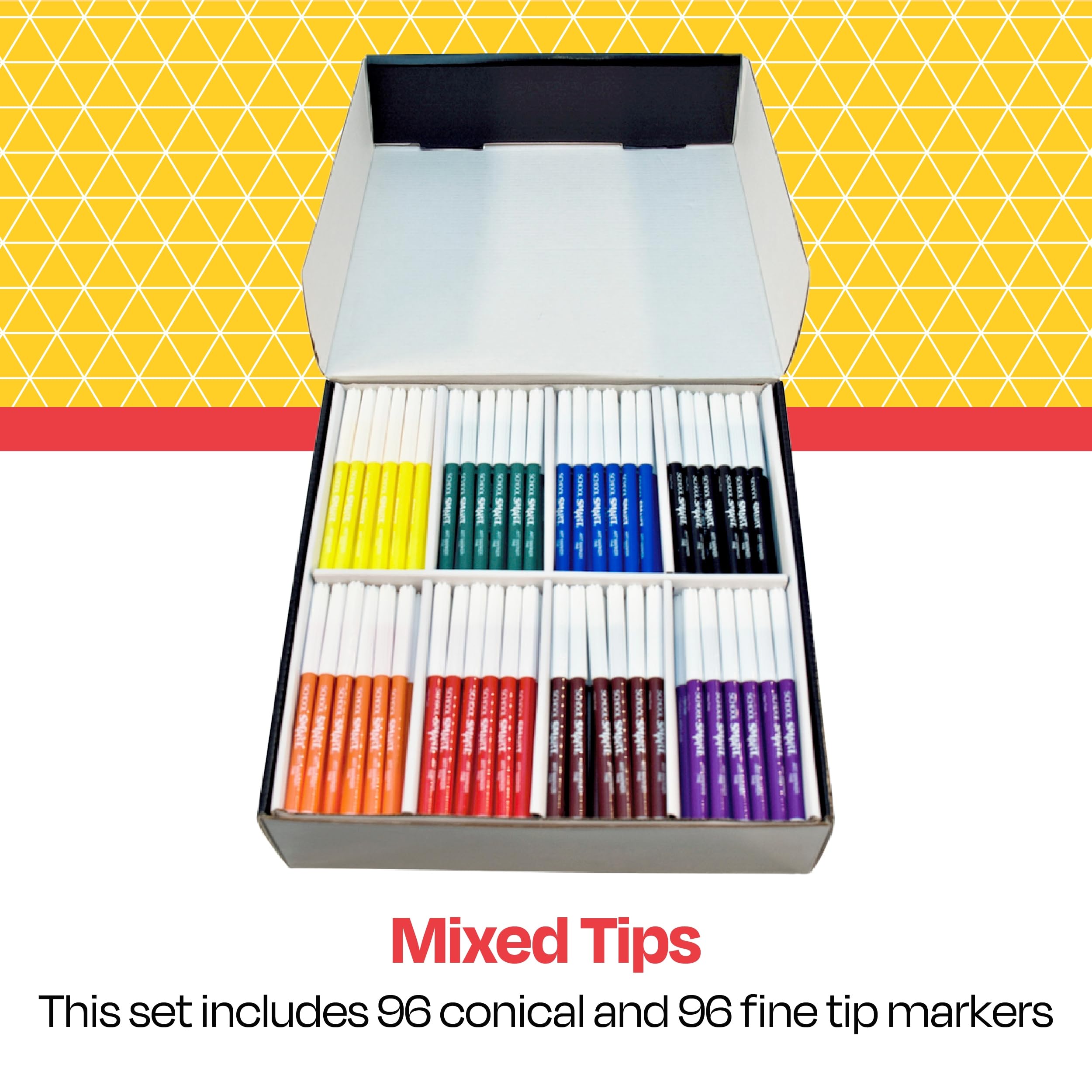 School Smart Conical and Fineline Watercolour Combo Marker Pack - Pack of 192 - Assorted Colours