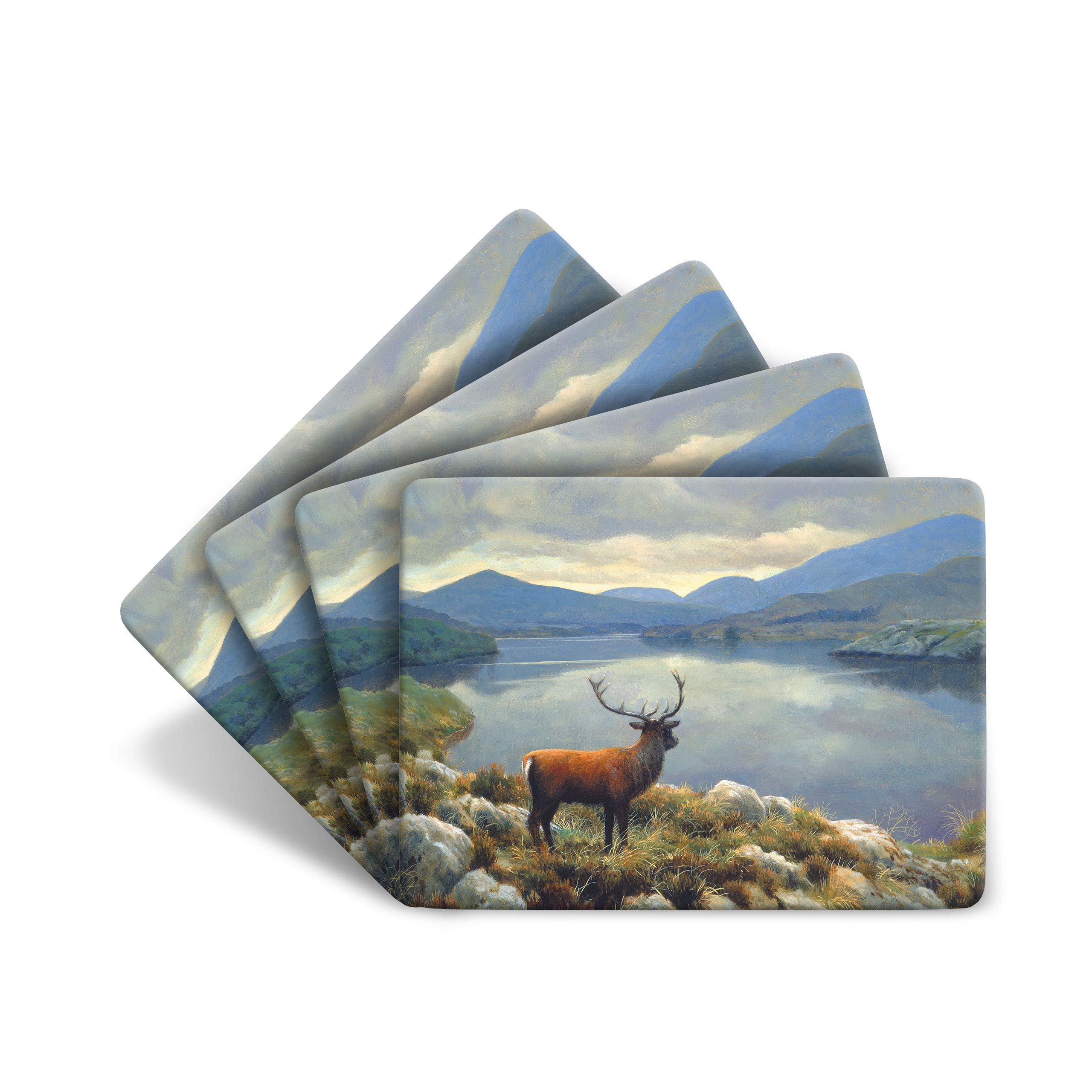 Stag Lake Large Table Mats by Wildlife Artist Set of 4 - Non-slip - Cork-backed Placemat Set