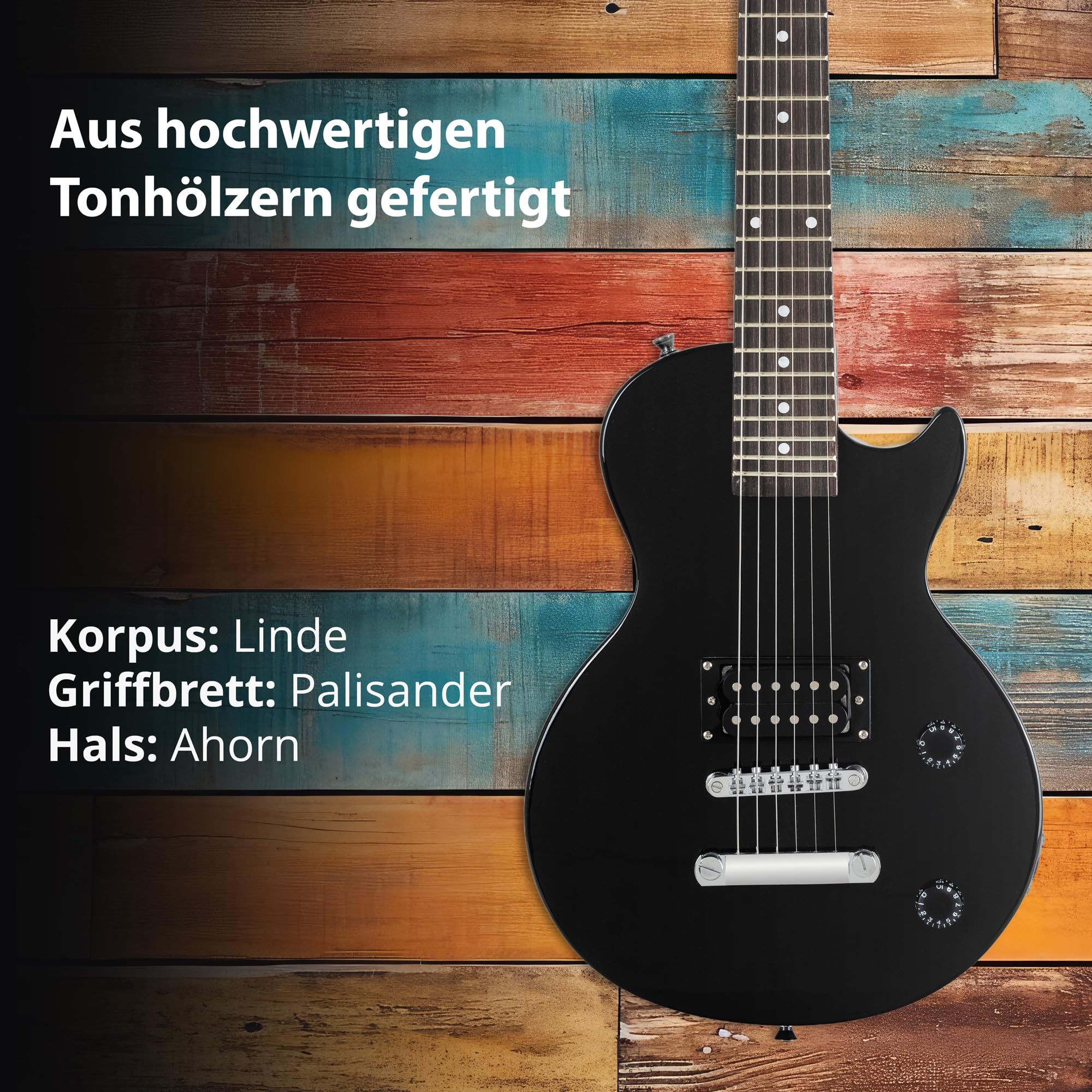 Rocktile L-50B Junior 3/4 Mensur SET (E-Gitarre für Kinder von 6-12 Jahren, Verstärker, Gurt, Kabel) schwarz