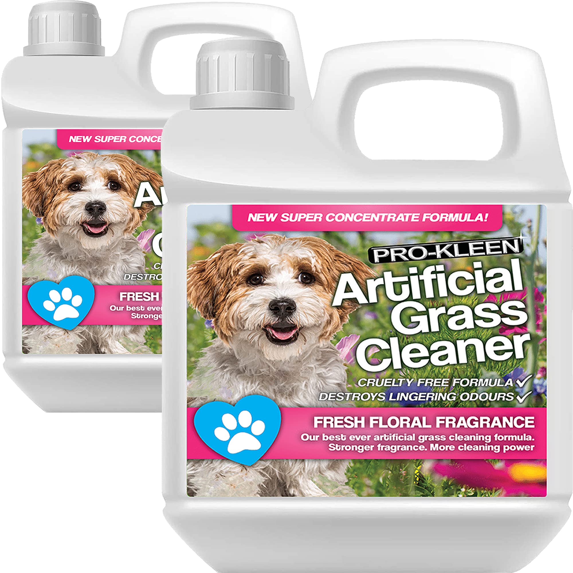 Pro-Kleen Artificial Grass Cleaner For Dogs (10:1 Super Concentrate Makes 20 Litres) Disinfectant and Deodoriser - (Floral Fragrance) 2 x 1 Litre