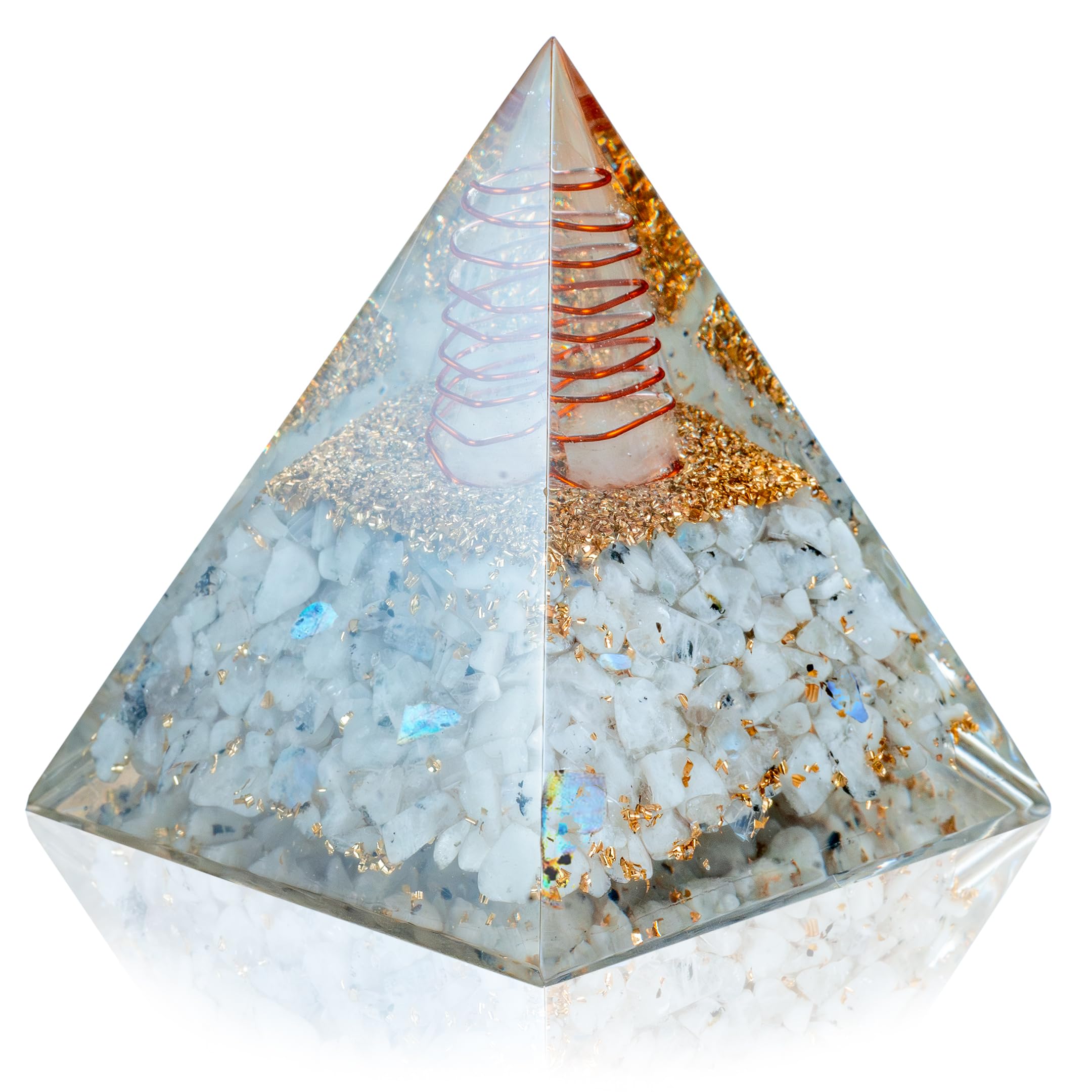 Moonstone Pyramid - Orgonite Pyramid - Rainbow Moonstone Crystals Orgone Pyramid - Organite Orgone Pyramid Spiritual Gift - Crystal Pyramid Spirituality Meditation - Healing Crystal Gemstone Pyramid