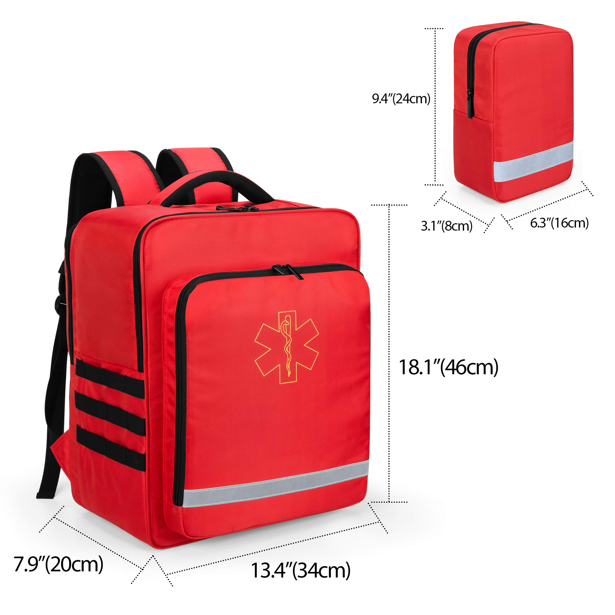 Trunab Sac à Dos Médical Emergency Rouge, Sac Premier Soins pour Secouristes avec Poches Latérales Détachable et Fond Antidérapant, Convient à EMT, Paramédical, Visite Domiciliaire- Version Améliorée