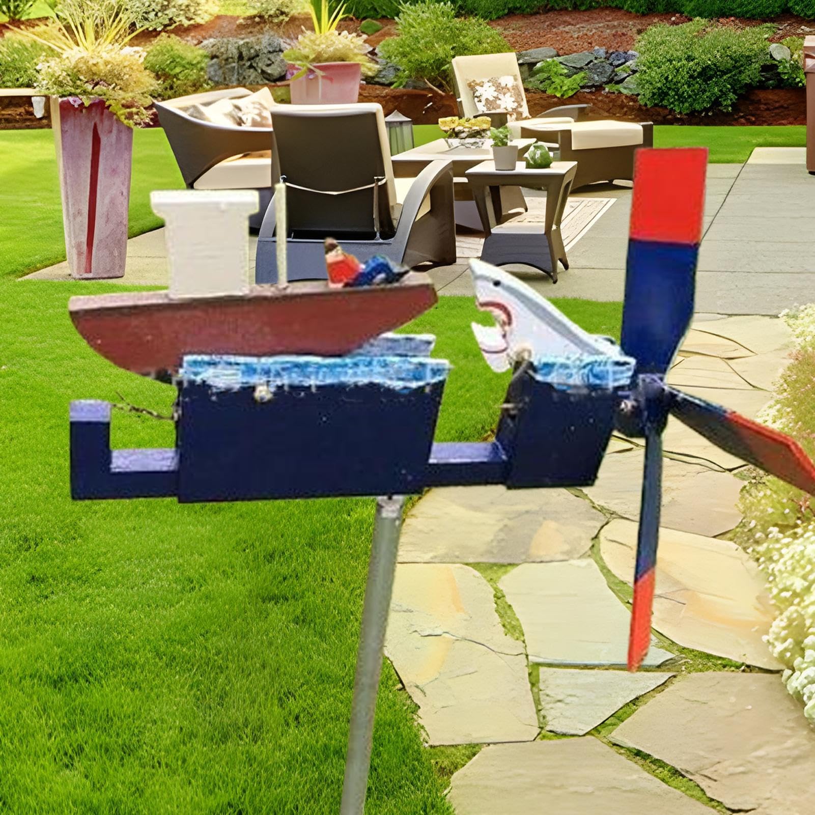Wiatrak z bia?ego rekina, Ja-ws Disaster Whirligig, Yard Art Wind Spinner, ?wietny prezent, szeroki zakres zastosowa?, 150 g, podwórko, trawnik i do u?ytku zewn?trz