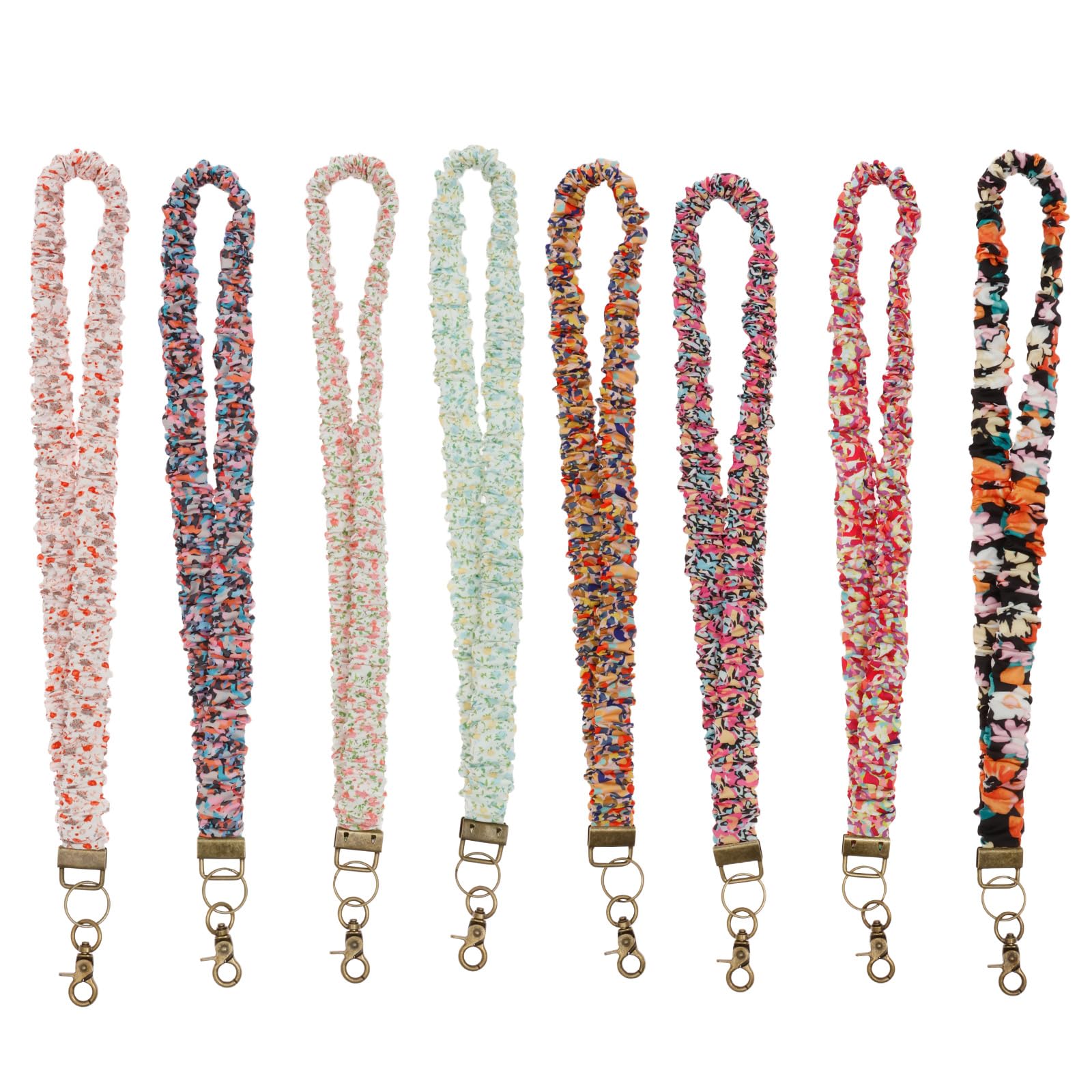 Kuanght 8 Pcs Stretchy Scrunchie Lanyard for ID Badges and Keys, Retractable Neck Lanyard with Keychain, Soft Elastic Lanyards for Teacher Women Nurses School Office Supplies