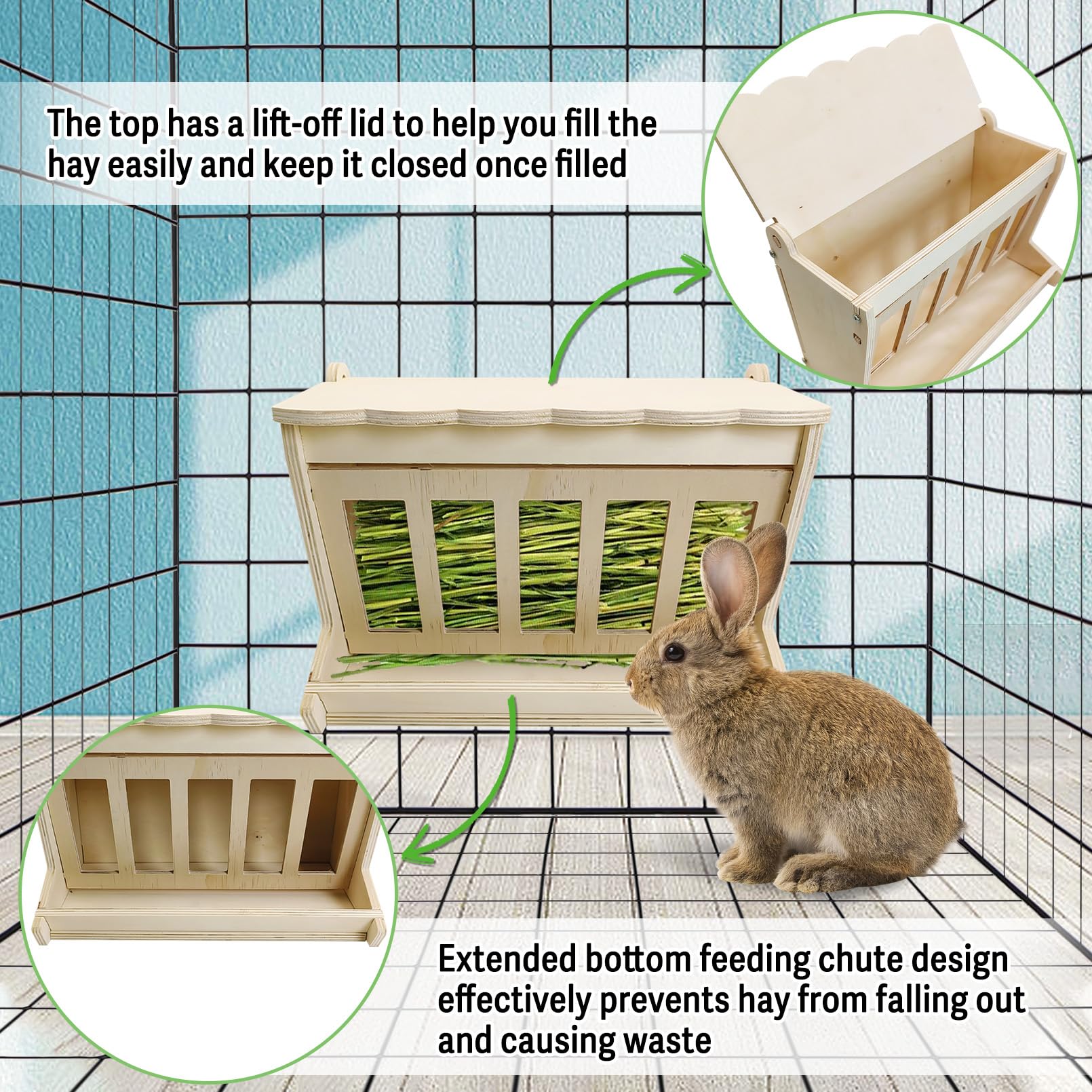 kathson Rabbit Hay Feeder Wooden Bunny Hay Rack Guinea Pig Hay Holder Chinchilla Hay Manger for Hamster Ferrets and Other Small Animals - image 3