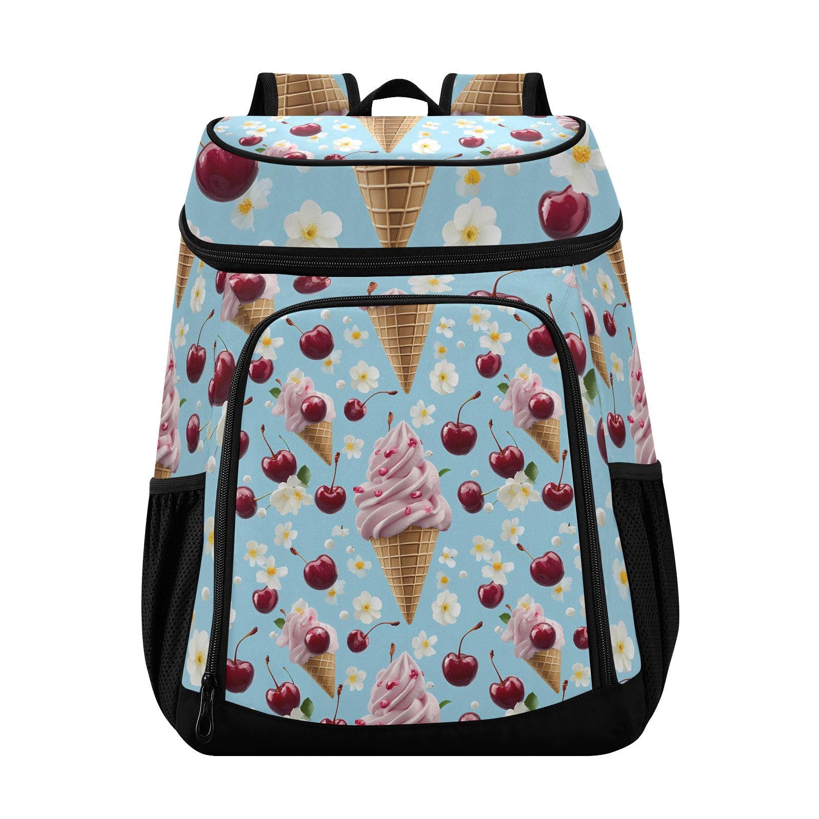 Ice Cream Flower Cherry Blue Cooler Backpack Cooler Insulated Leak Proof Lunch Backpack 36 Cans Waterproof Soft for Men Women Picnic Hiking Camping Beach