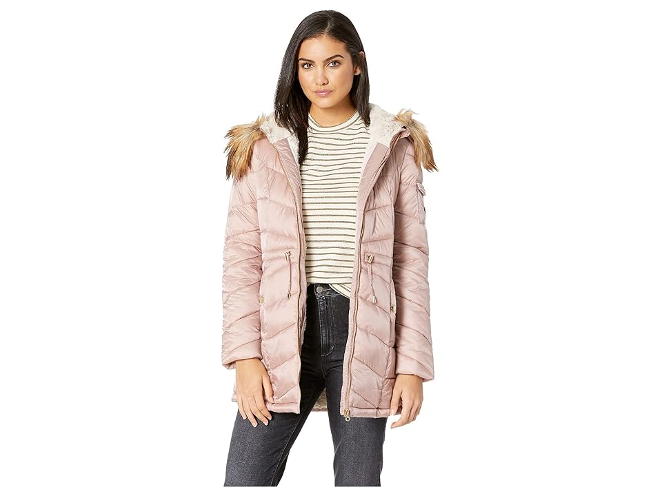 

Jessica Simpson Quilted Hooded Jacket w/ Tie Waist (Blush) Women's Coat